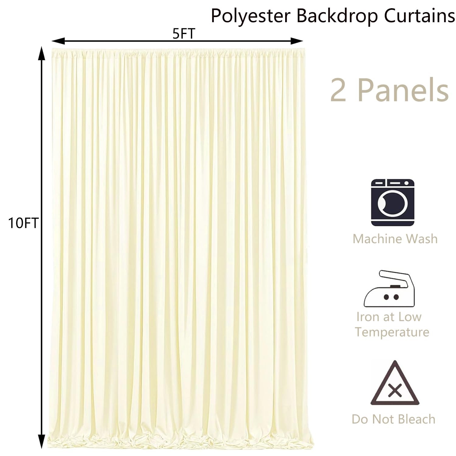 2 PCS 5ft x 10ft Ivory Backdrop Curtains Wedding Bridal Shower Polyester