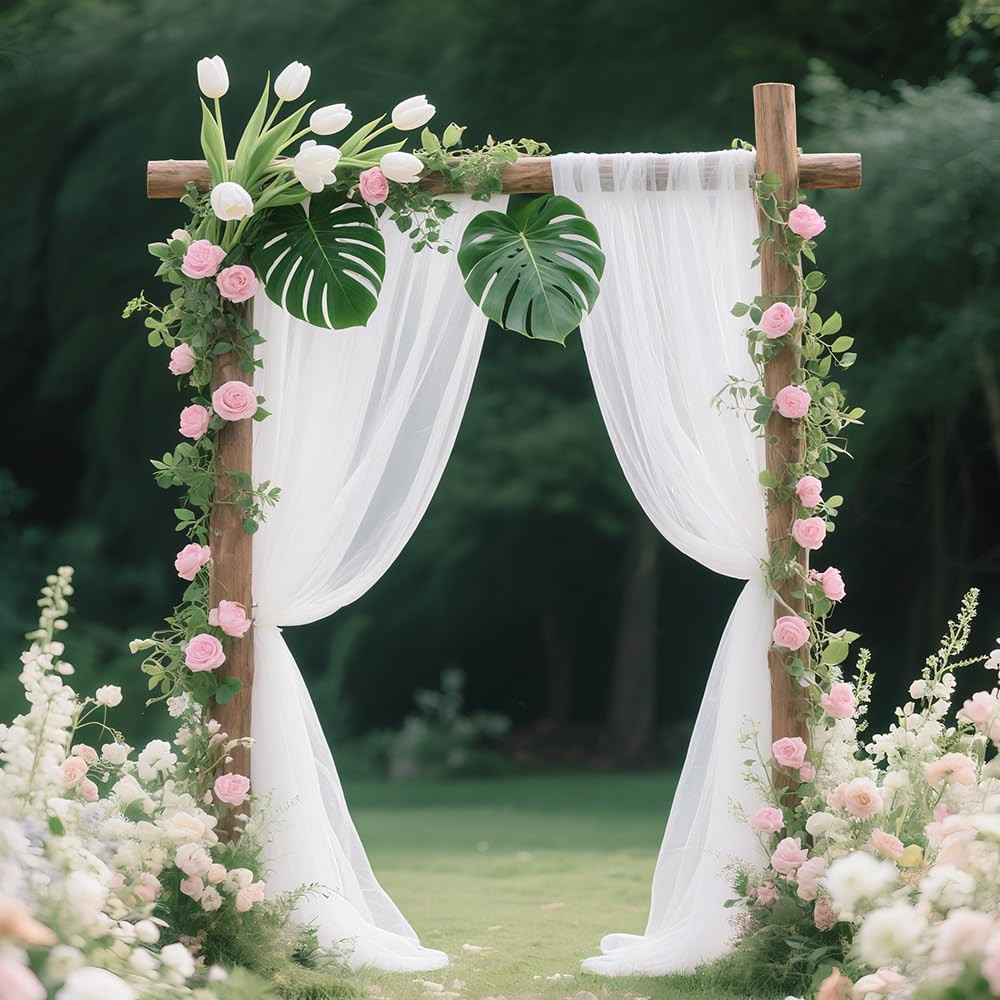 2 PCS 29.5 Inch x 19 FT White Wedding Arch Sheer Draping Fabric Drapes Decor