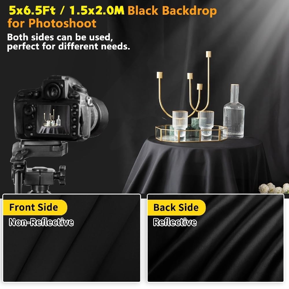 Black Backdrop for Photoshoot, 5×6.5ft Black Photo Backdrop Background