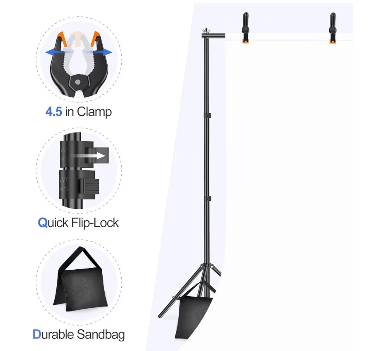 EMART 10x7ft Adjustable Photo Backdrop Stand Kit with Clamps Sandbags Carry Bag