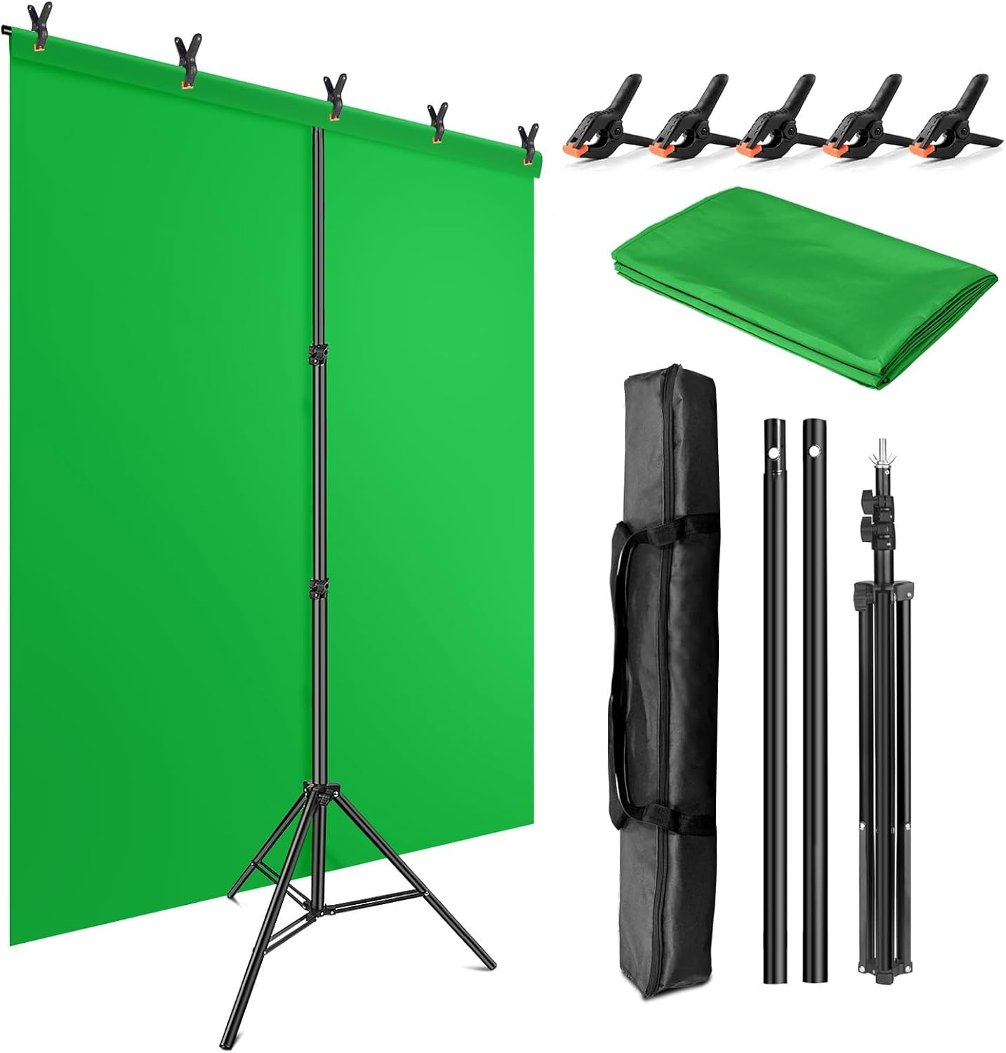 Green Screen Backdrop Kit with Stand, 5X6.5Ft Portable Green Screen Backdrop wit