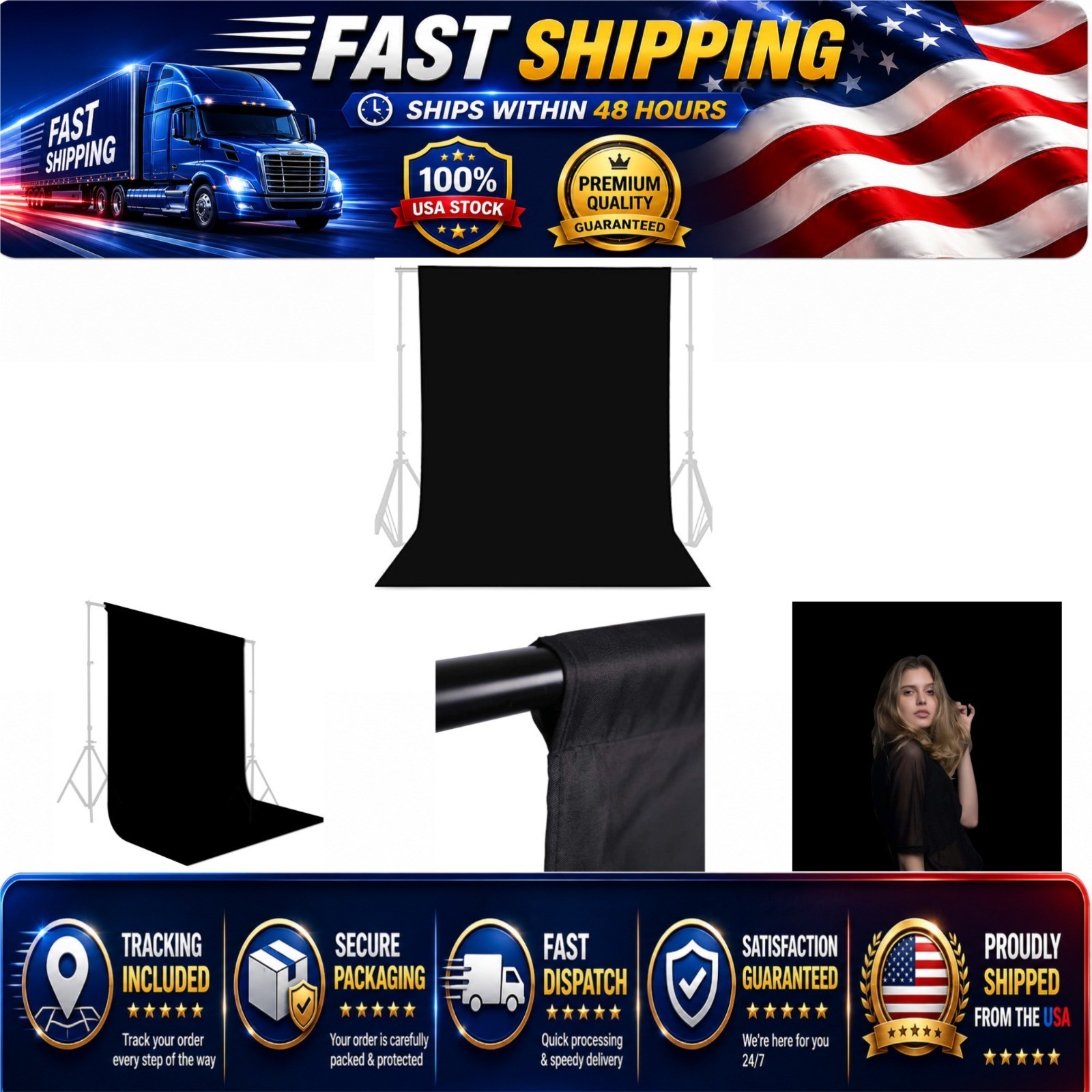 GFCC 8FTx10FT Black Photography Backdrop for Photo Booth & Video Recording