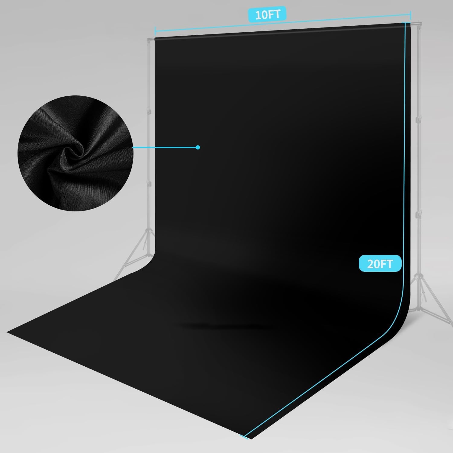 10 x 20 ft Backdrop Background Black Screen Black Backdrop Photography Video