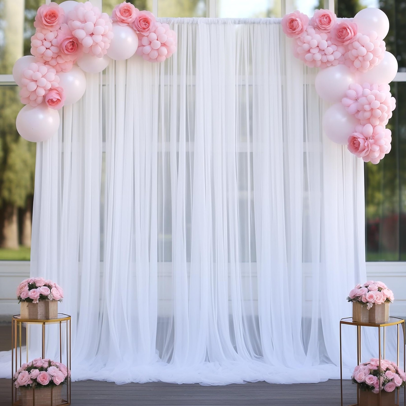 10ft x White Sheer Tulle Backdrop Curtains x 10ft,