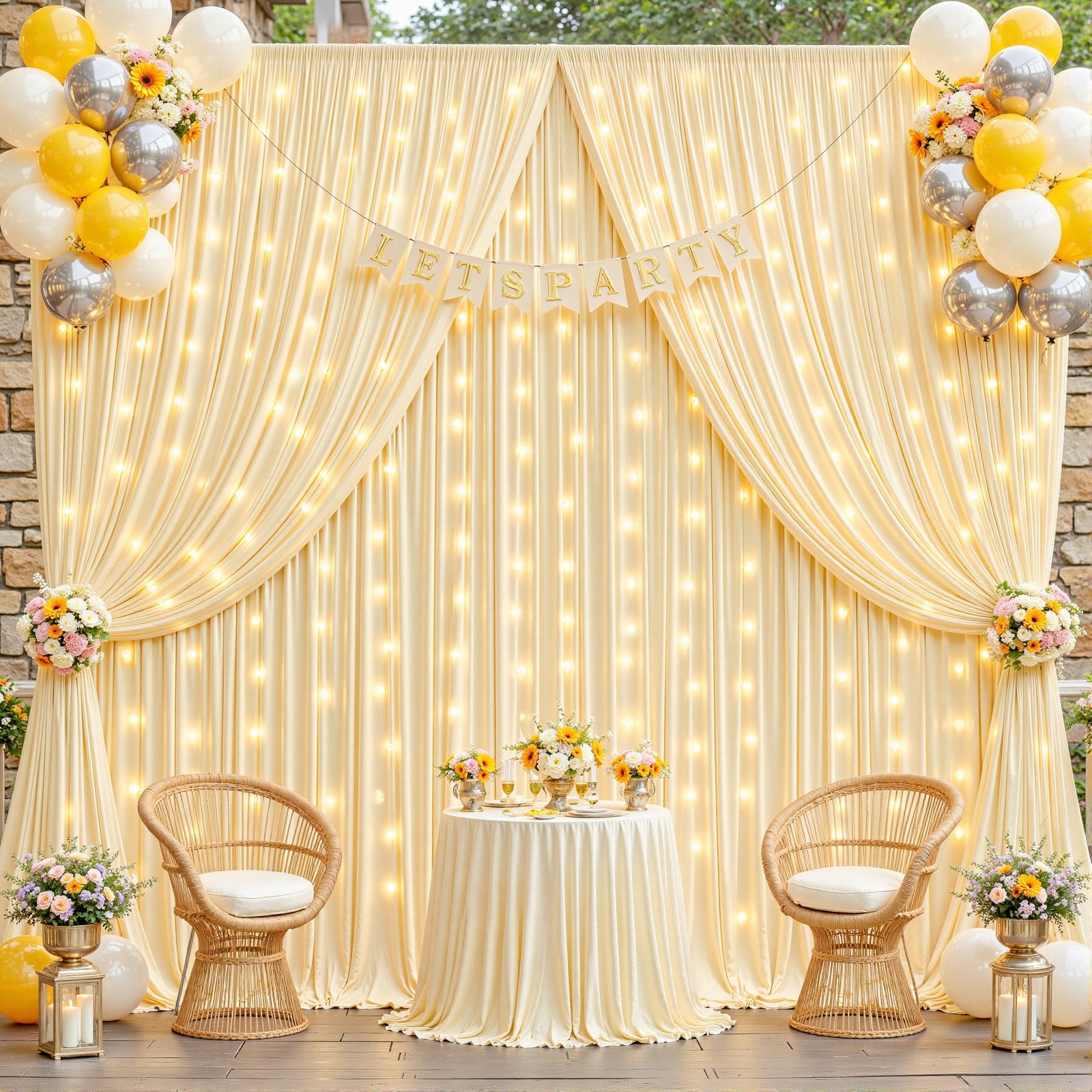 10 Panels Champagne Backdrop Curtains – W4′ x H10′(10 panels),