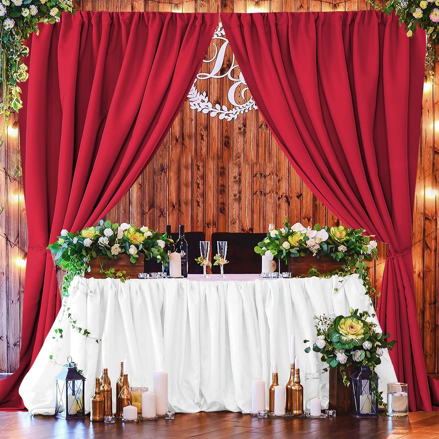 2 Pack Christmas Red Backdrop Curtains Wrinkle-Free 5x7ft Wedding Party Decor