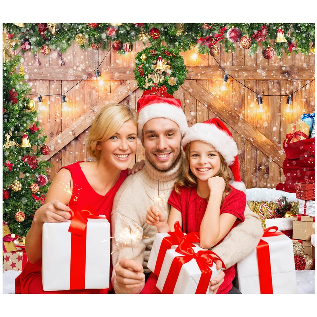 Rustic Christmas Barn Wood Backdrop for Holiday Photography 7X5Ft