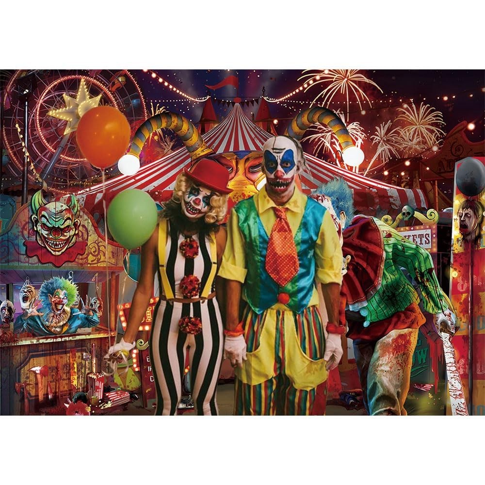 5.9×3.6ft Horror Circus Halloween Party Backdrop Scary Clown Halloween Backdr…