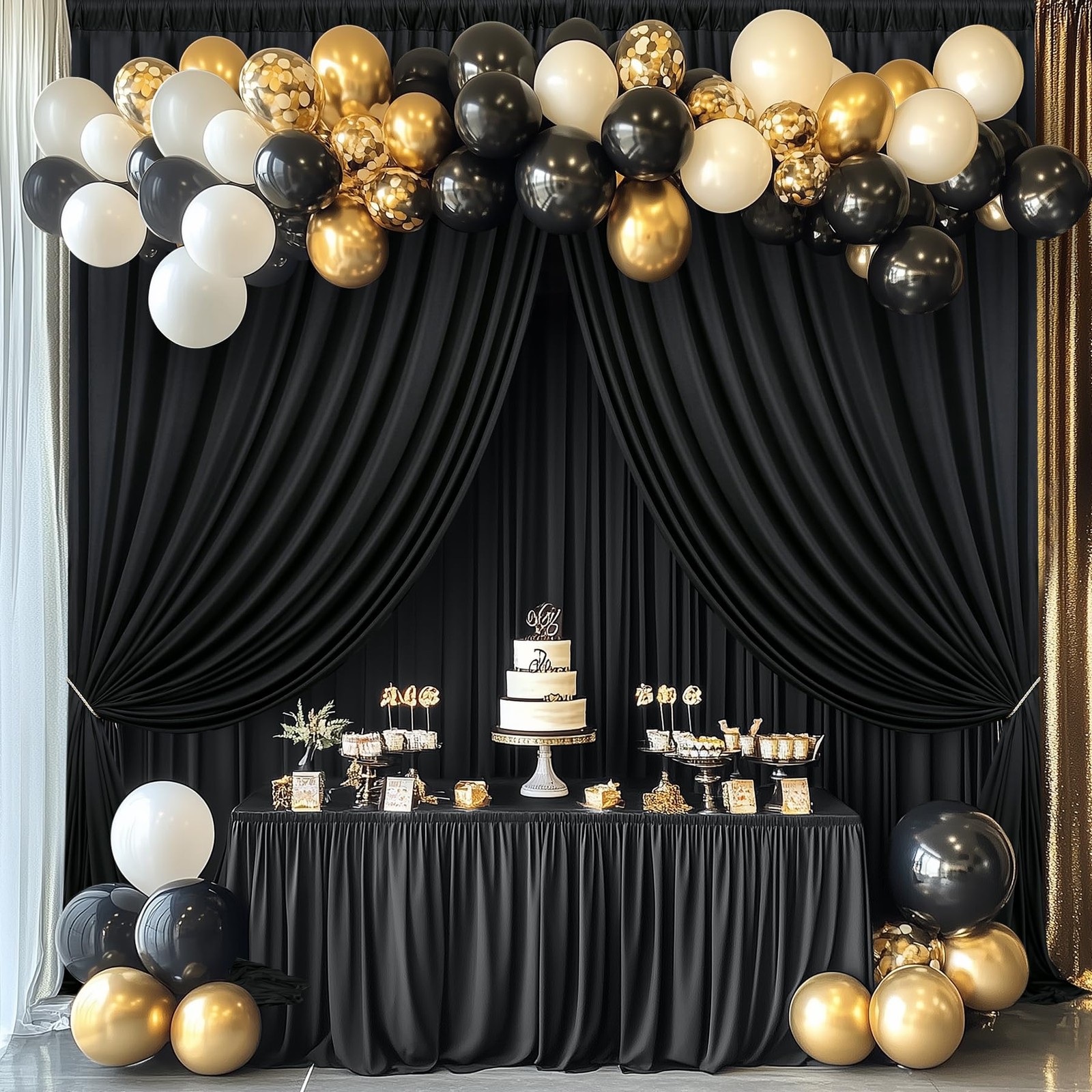 60ftx12ft Wrinkle Free Black Backdrop 5ft(W)x12ft(H)_12 Panels,