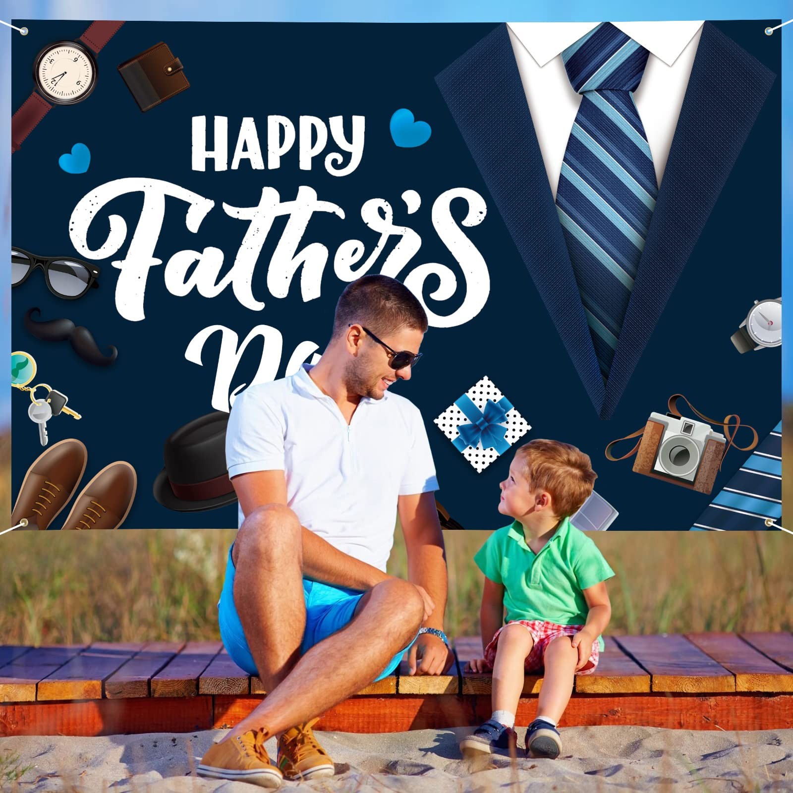 Large Fathers Day Banner Decorations 72 inches x 48 inches, Dark Blue