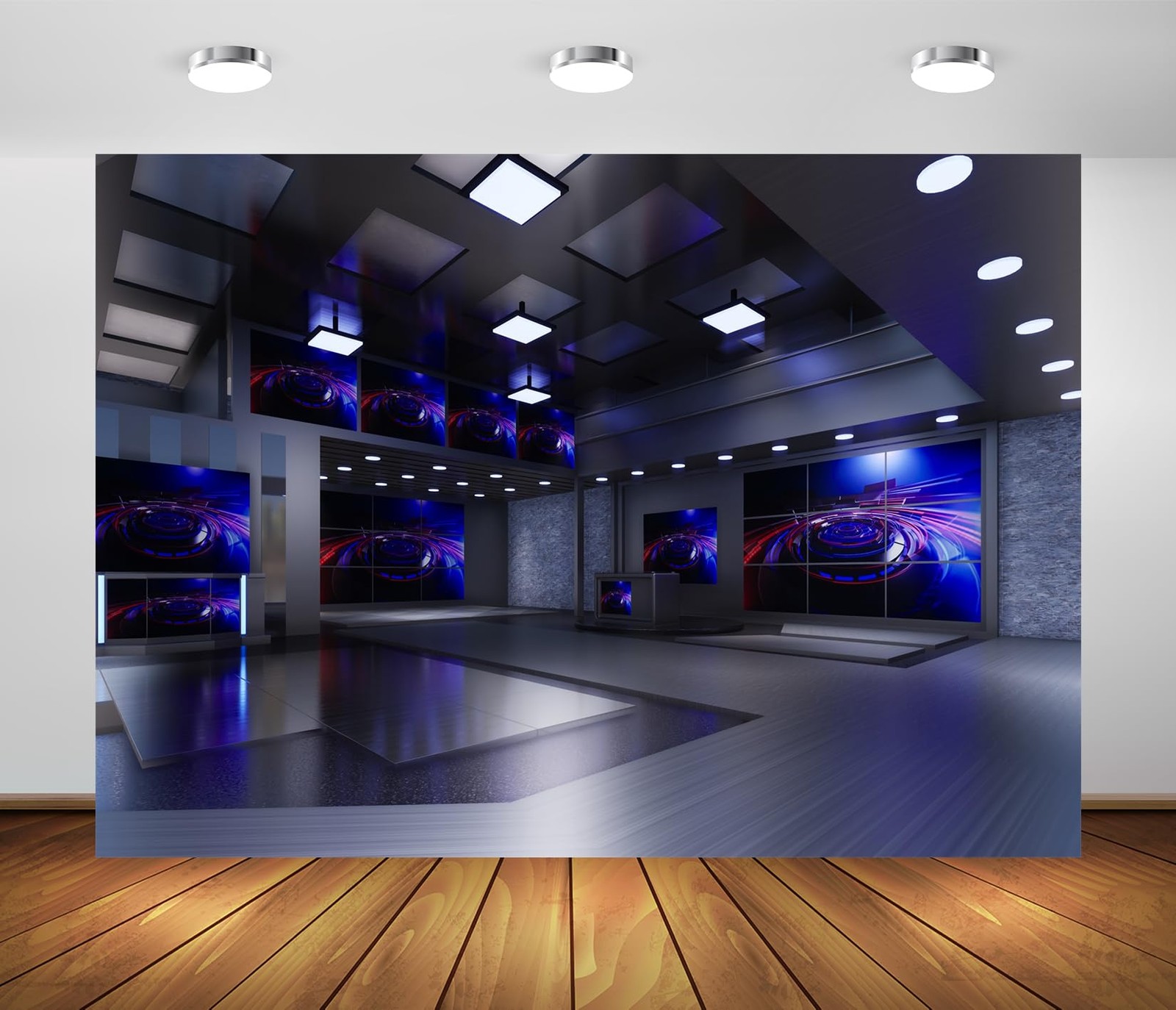 BELECO 7x5ft Fabric News Studio Backdrop Virtual Media Newsroom 7x5FT, A18983