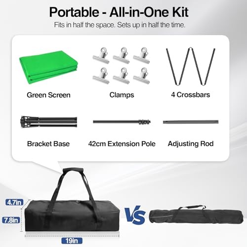 Green Screen Backdrop Kit with Stand, Portable Greenscreen 5x7ft green screen