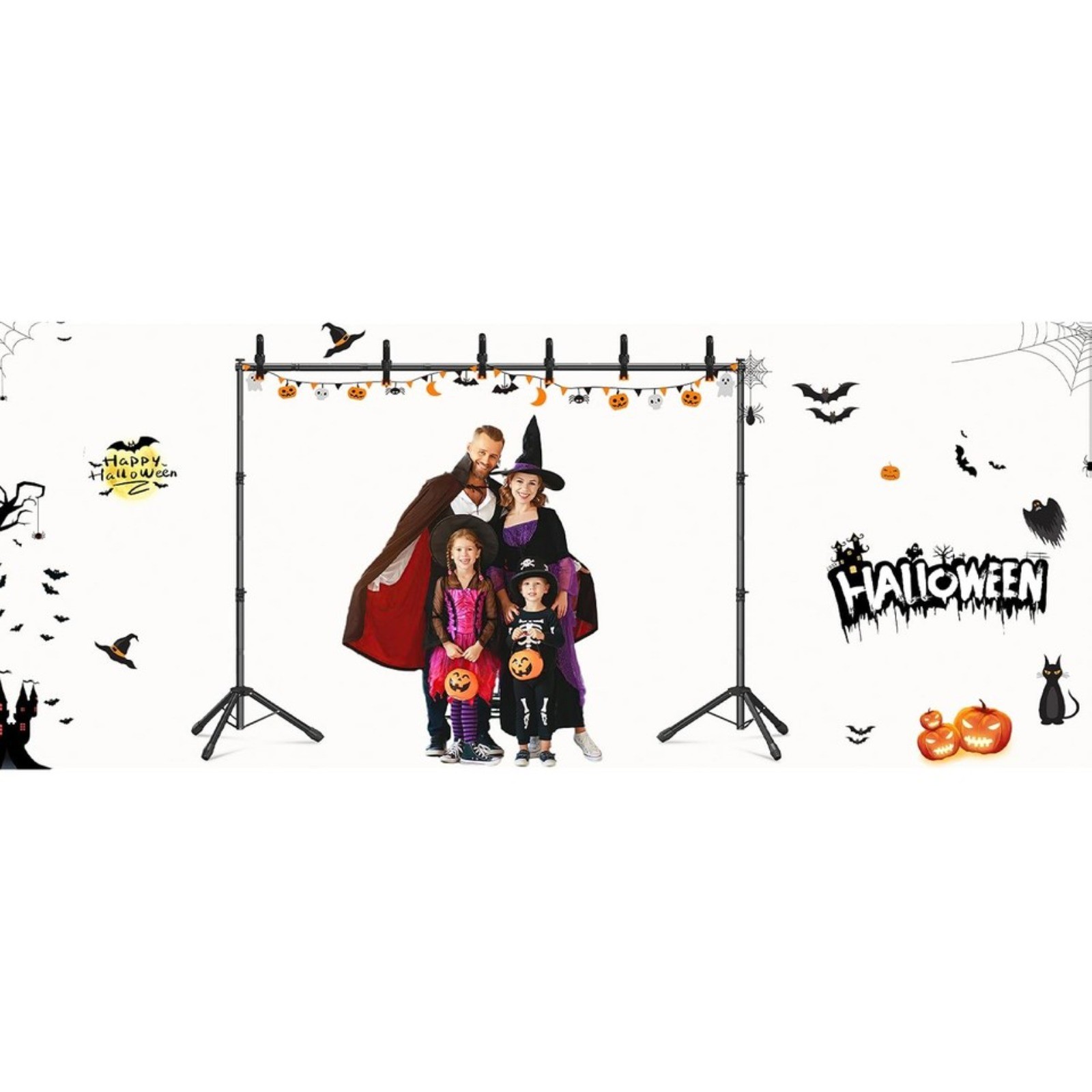 Telescopic Backdrop Stand Adjustable Background Banner Holder With Spring Clamps
