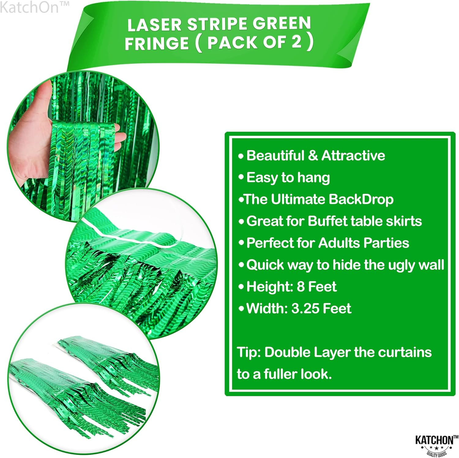 Katchon Lazer Green Streamers Backdrop 3.2×8 ft, Pack of 2 for Events