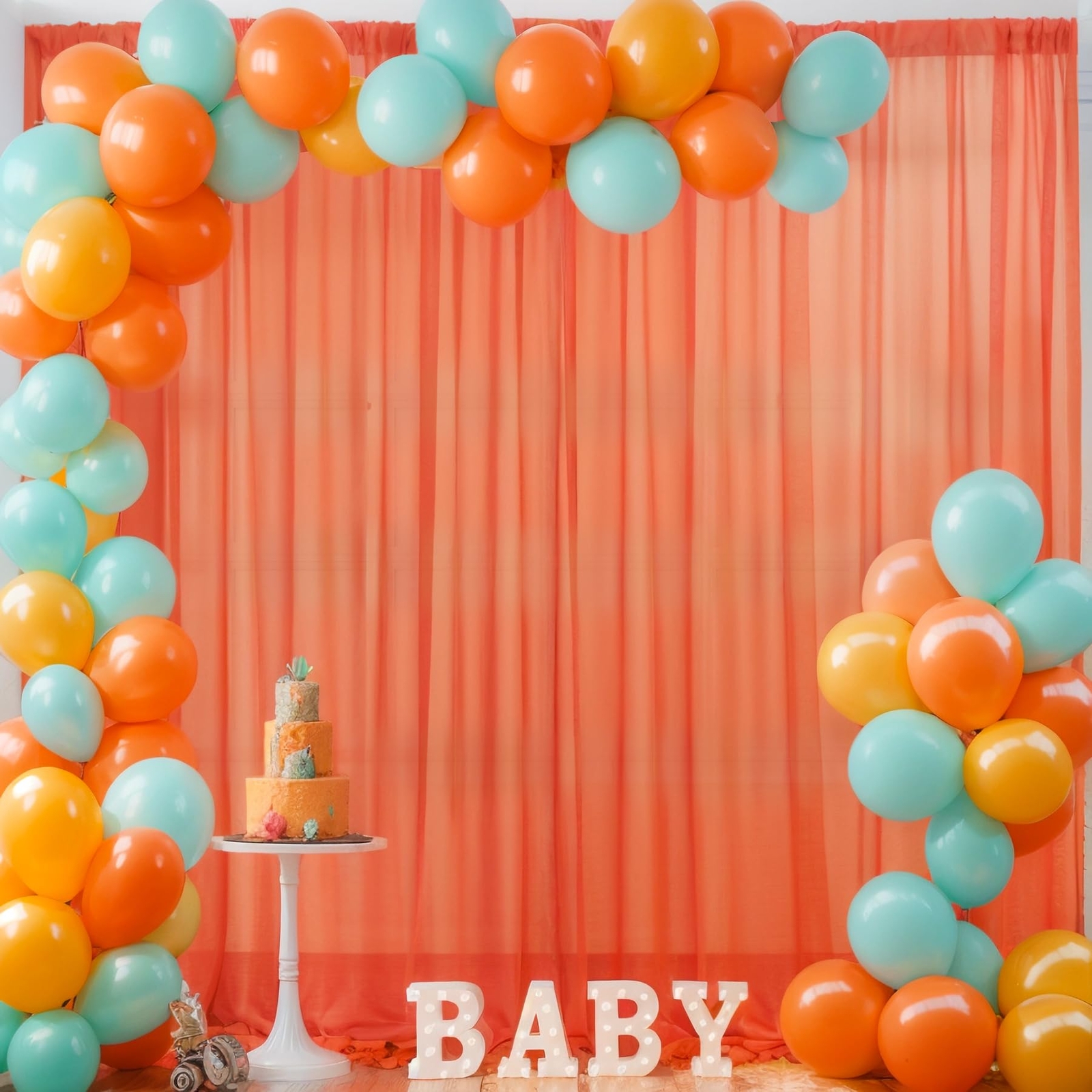 10ft x 10ft Orange Chiffon Backdrop Curtains Wrinkle-Free Sheer Fabric