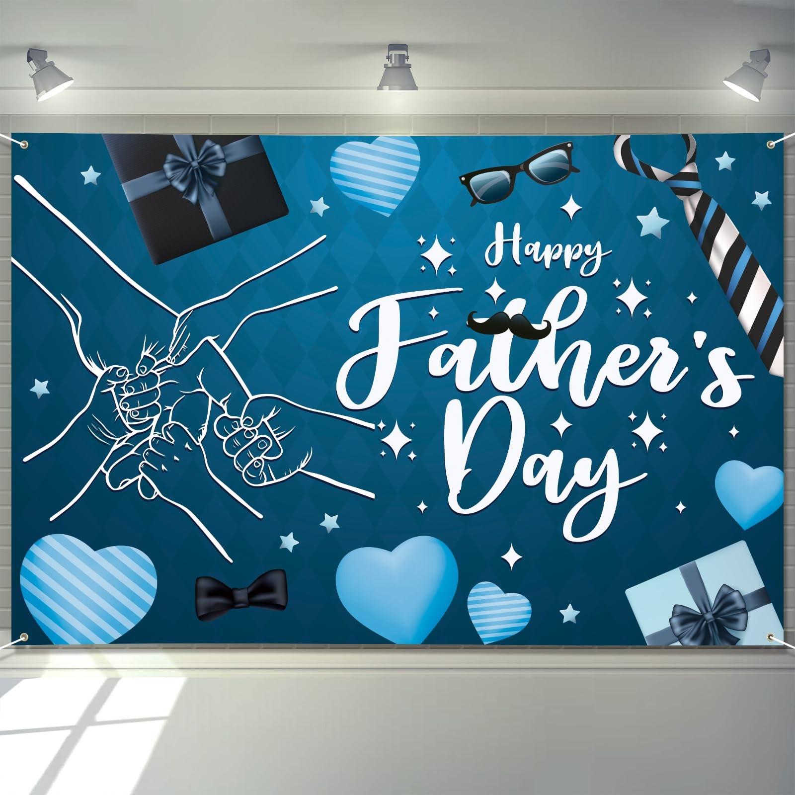 Happy Fathers Day Banner Decorations 72″ x 48″ Fathers Day Backdrop Hand in Hand