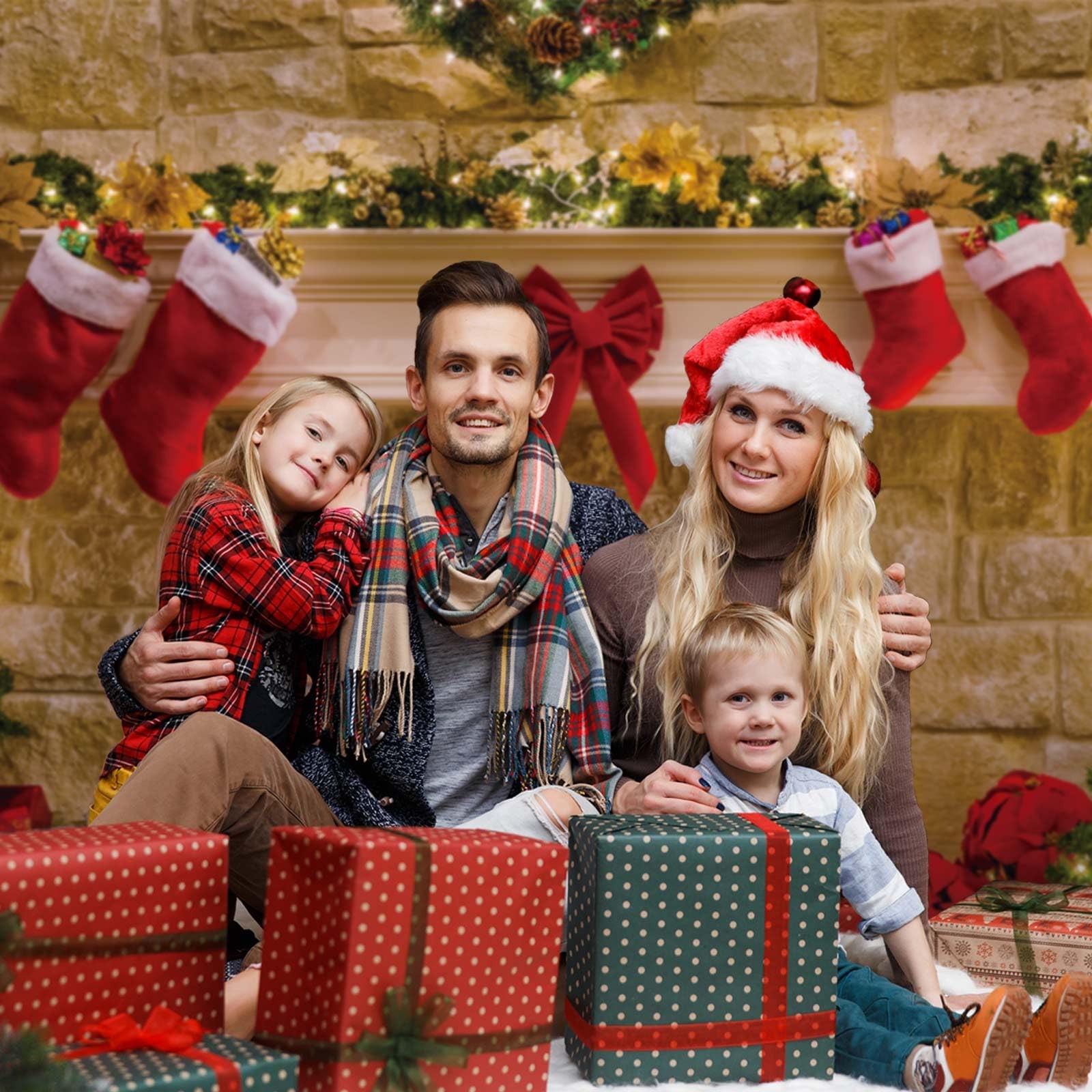 Funnytree 7x5ft Christmas Fireplace Backdrop Interior 7x5ft, dark brown
