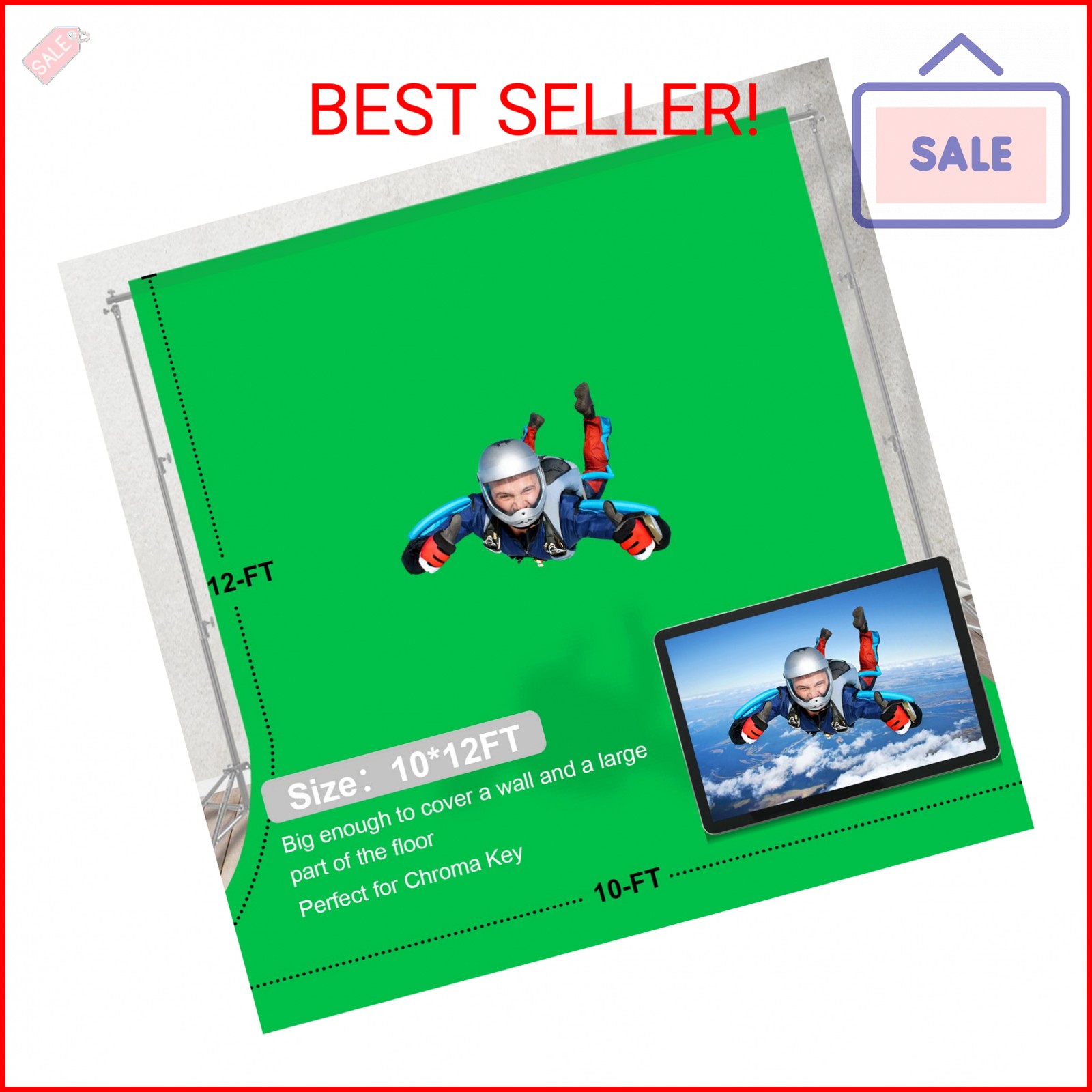 Aimosen 12 X 10 FT Large Green Screen Backdrop for Photography, GreenScreen Back