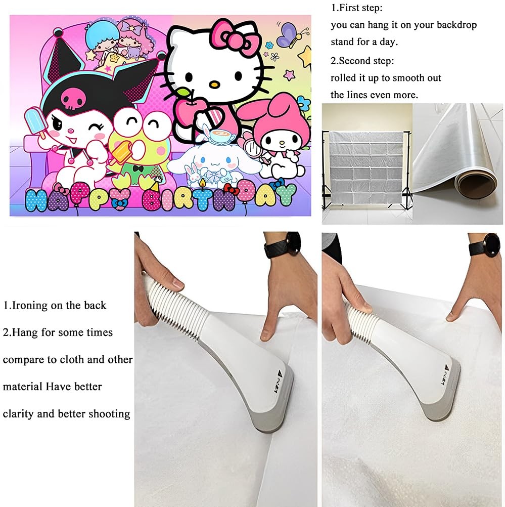 Kawaii And Friends Decorations Happy Banner Backdrop for Party Supplies (5x3ft)