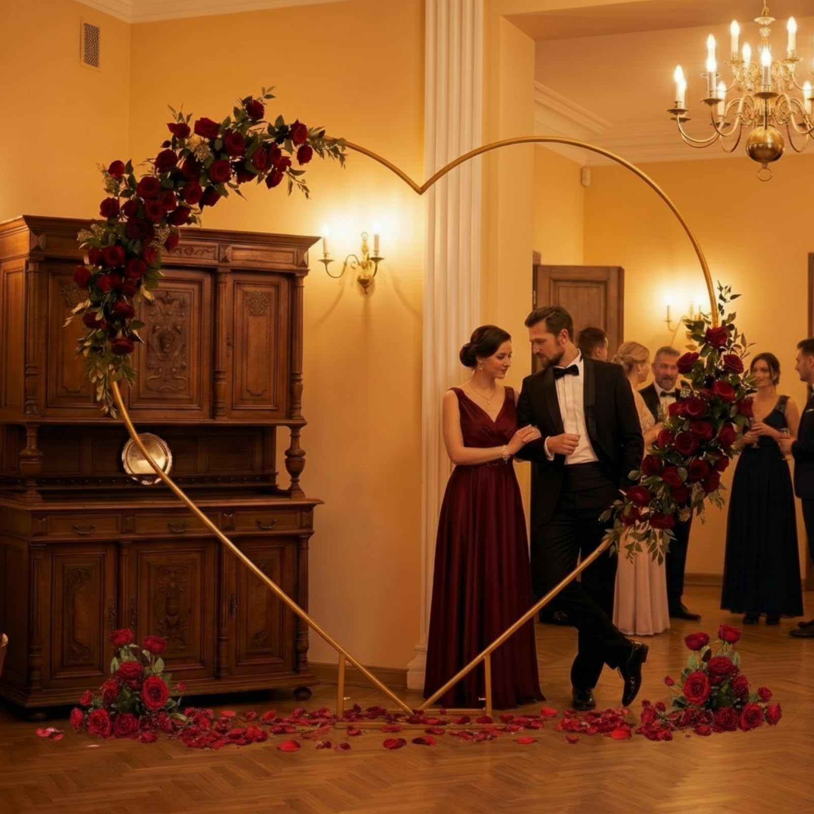 Gold 7ft Heart Arch Stand for Wedding, Metal Love Balloon Column Arch Frame w…