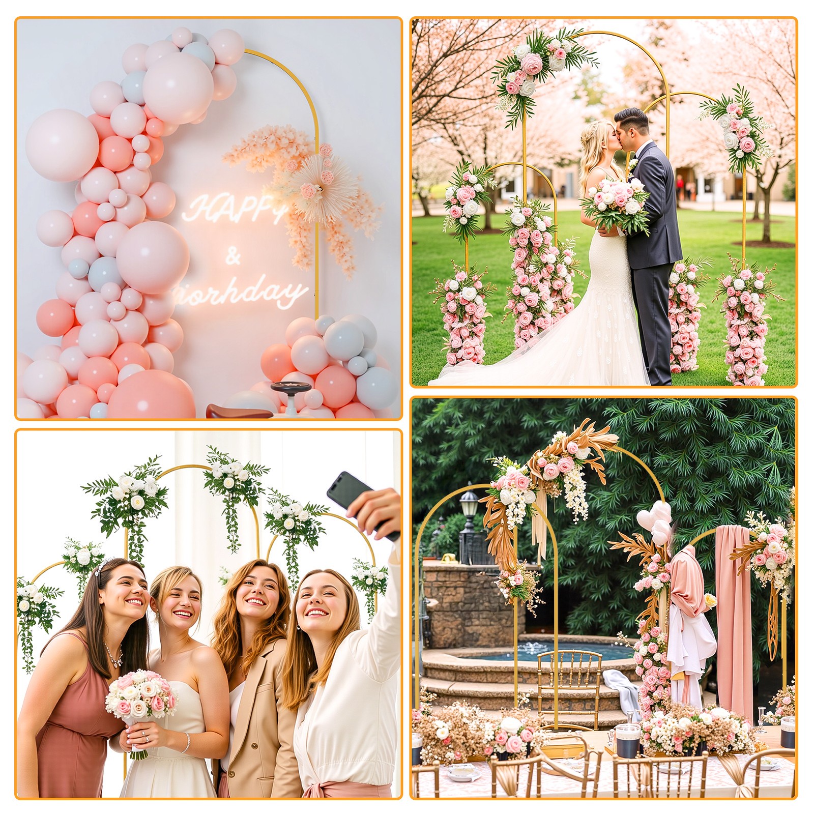 Set of 3 Arch Backdrop Stand Metal Wedding Arch Stand Frame 7.2ft 6.6ft 6ft