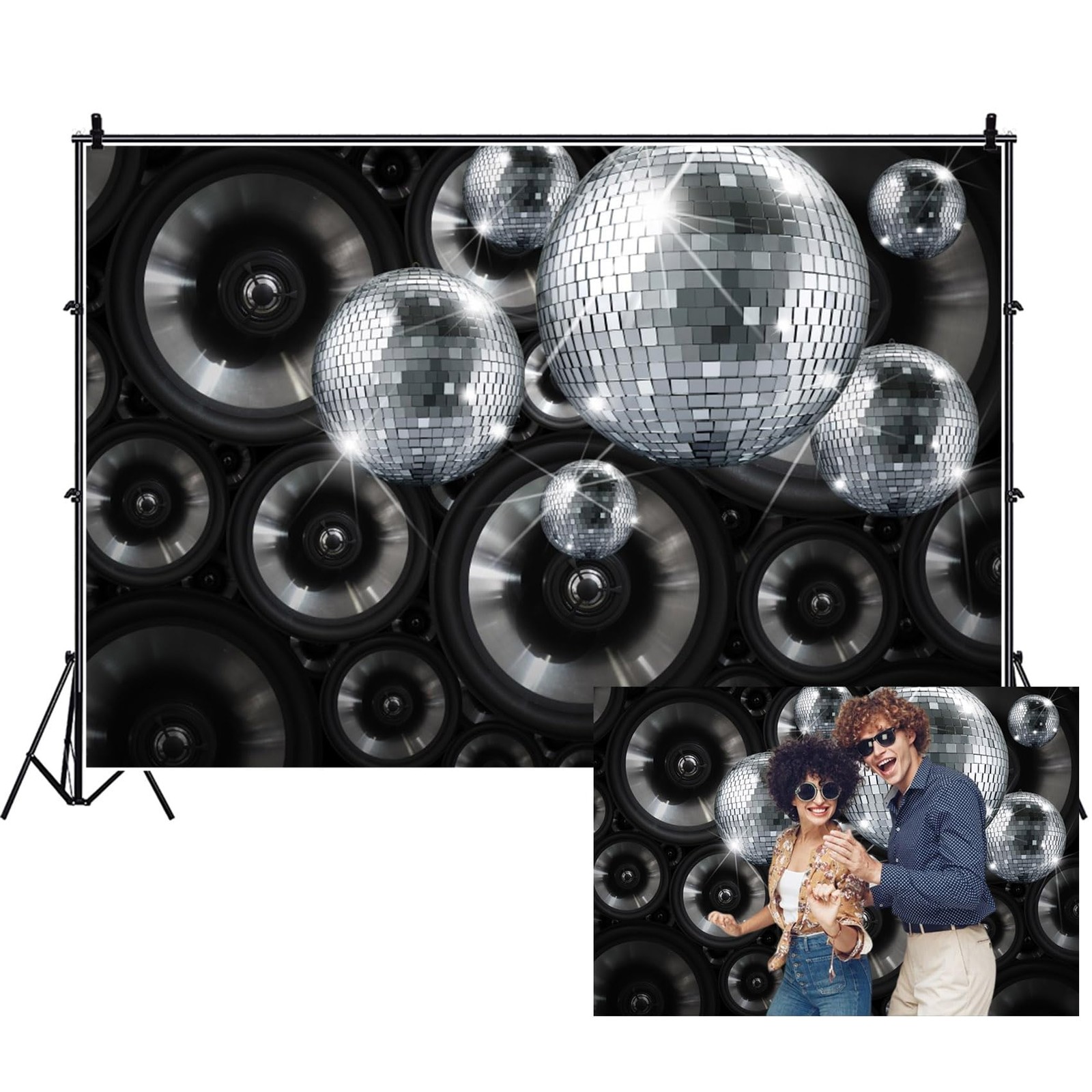 7x5ft Black Silver Disco Party Backdrop Retro Music Photography Background
