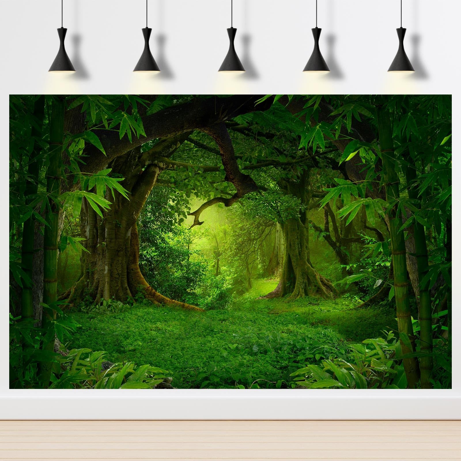 Jungle Forest Backdrop Rainforest Huge Trees Natural 7x5ft, Pure Green