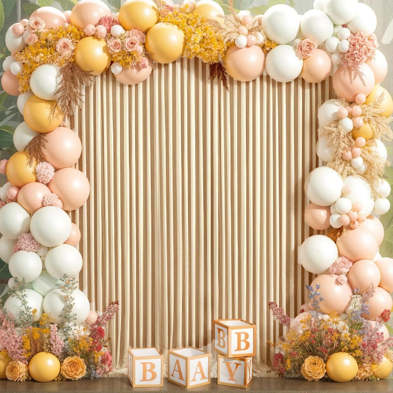 20ft x 10ft Beige Backdrop Curtains for Parties Weddings, 4 Panels 5×10ft Sof…