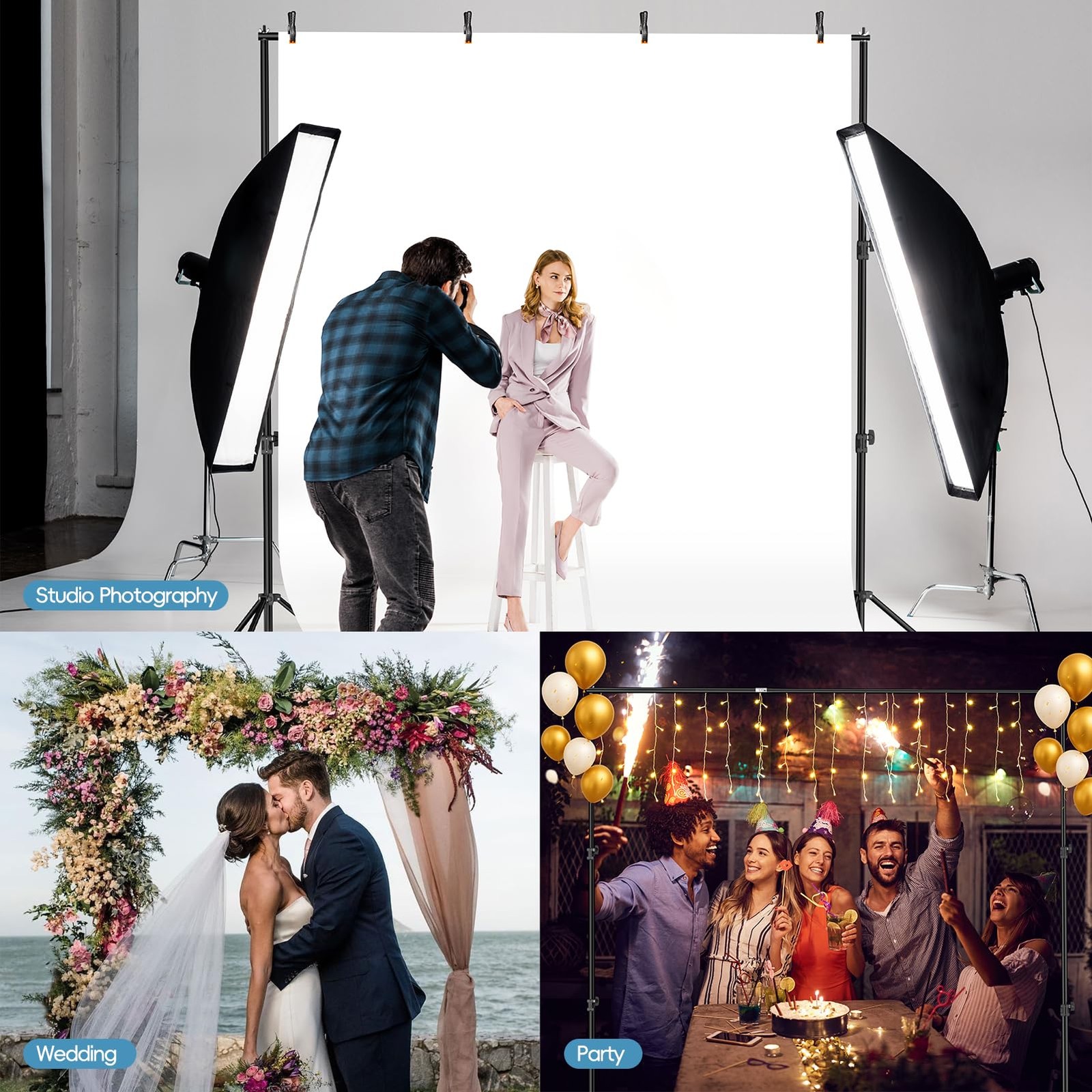 10x10FT Backdrop Stand Heavy Duty,Photo Back Drop Adjustable Stand Kit with 4…
