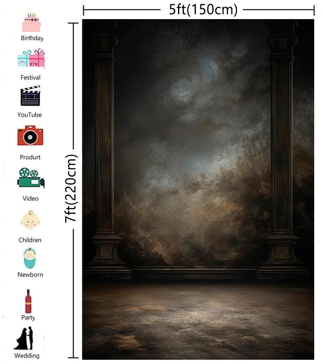 5x7ft Dark Vintage Photography Backdrops Portrait Photo 5x7ft, LM-06101
