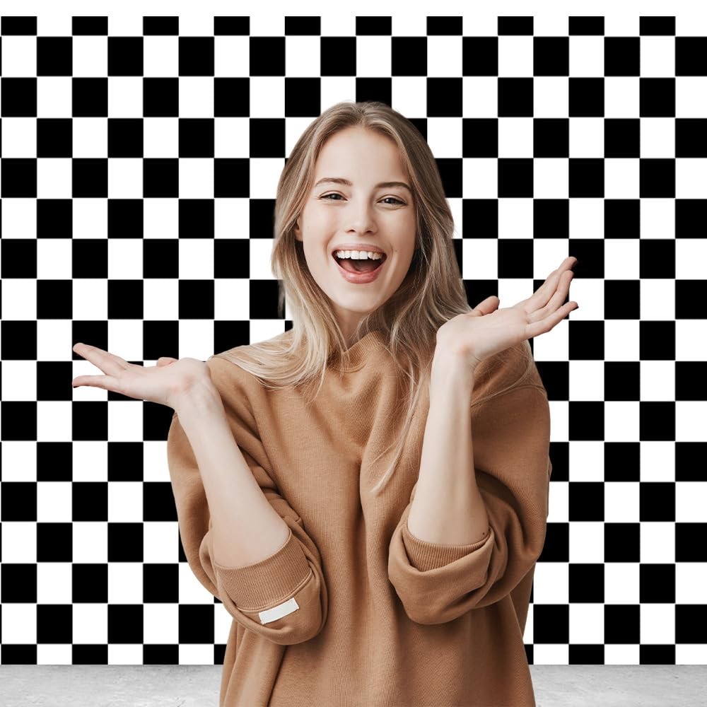 7x5Ft Black And White Checkerboard Theme Photography Backdrop Kids Party Decor