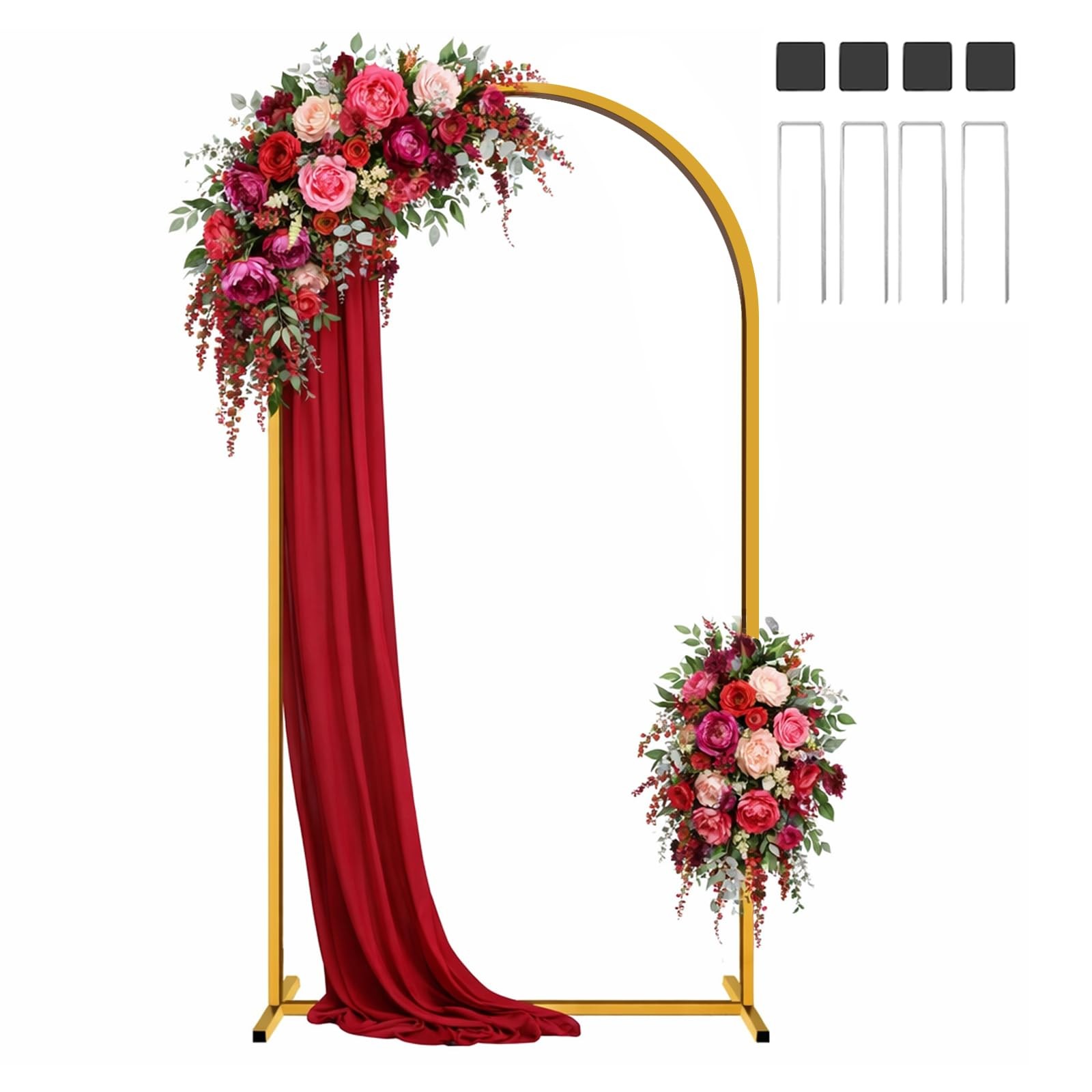 6.6FT Arch Backdrop Stand for Party, Ceremony, Metal Arch Frame with Ground S…