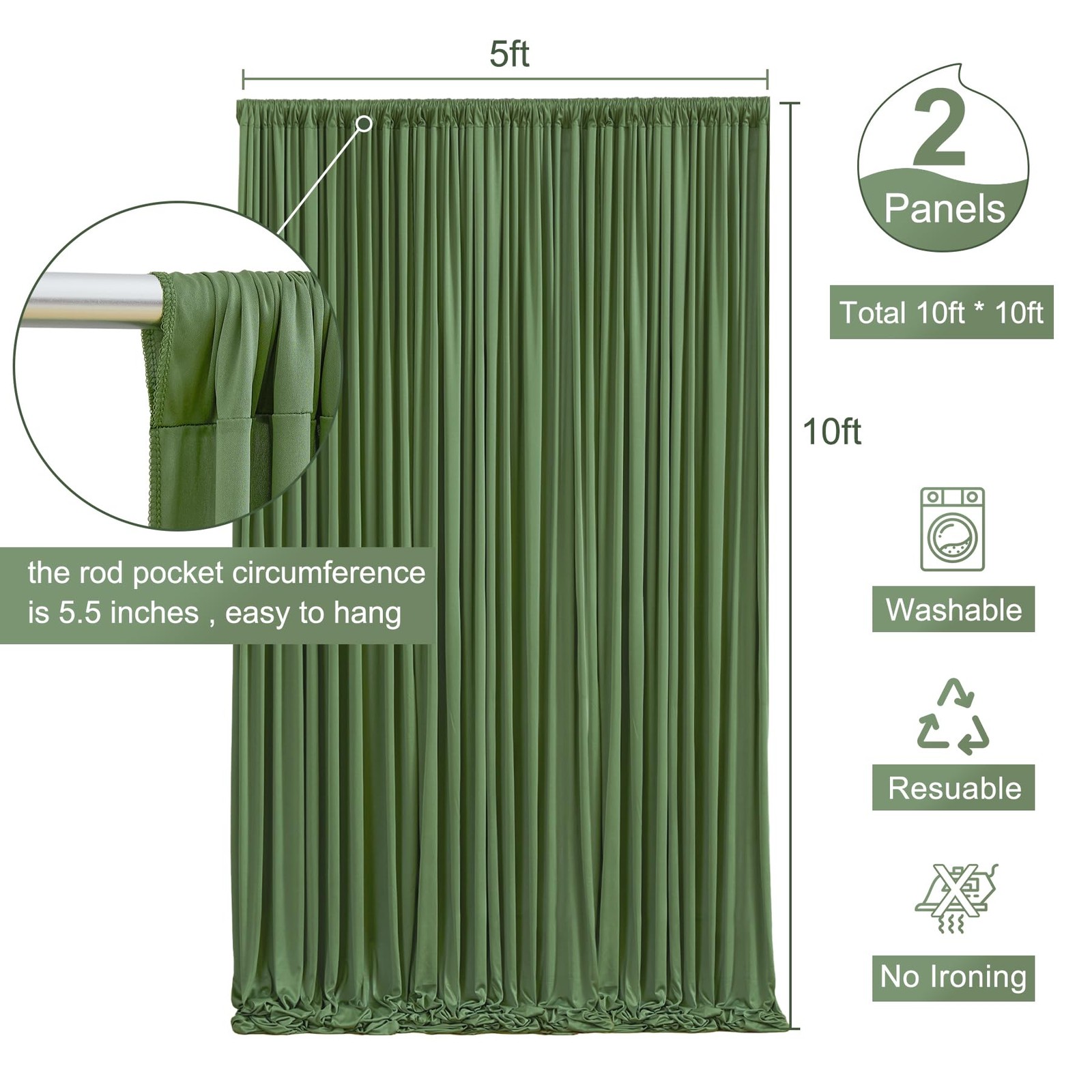 2 PCS Valley Dark Green Backdrop Curtains 5×10 Ft Panels Party Photography