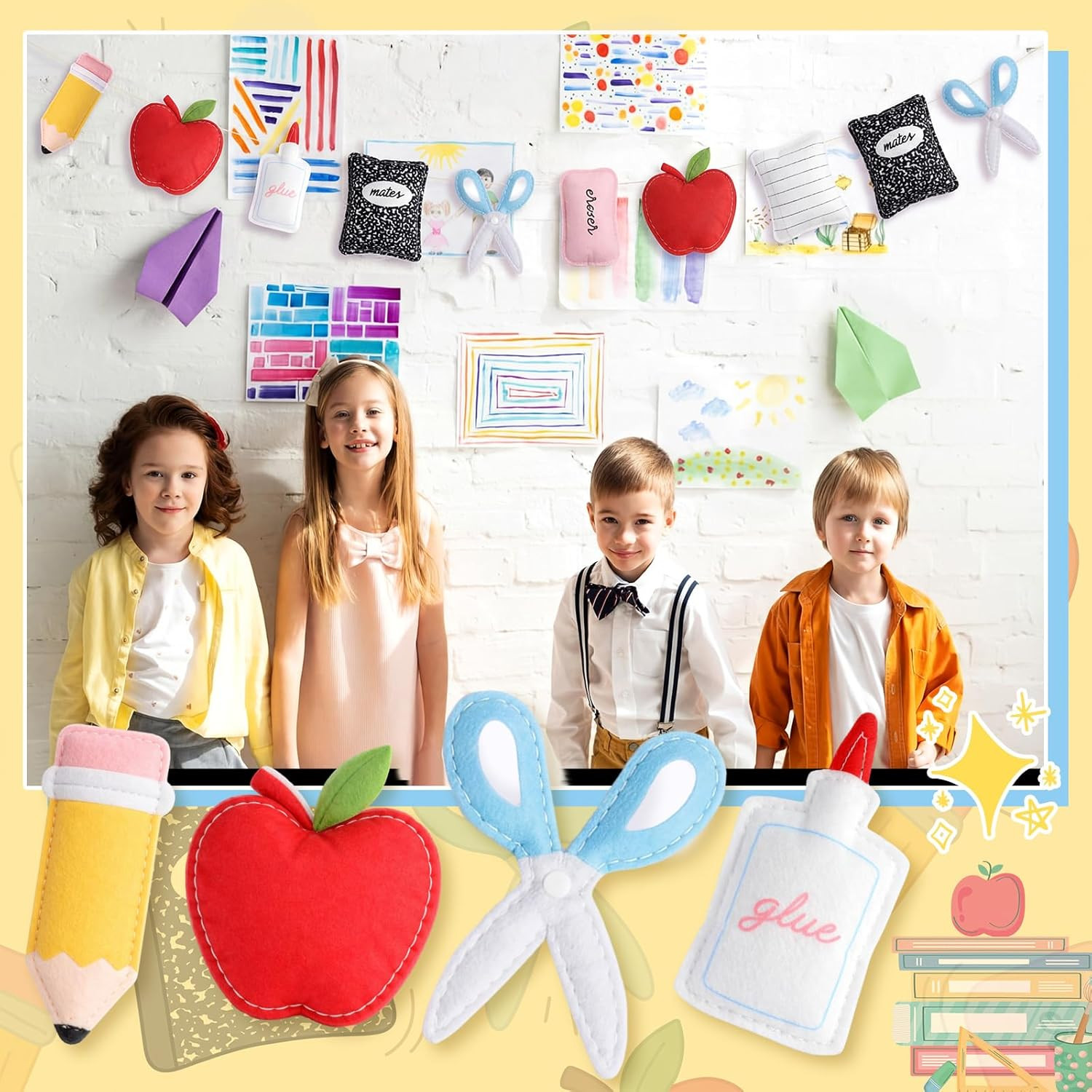 Apple Composition Notebooks Pencil Garland Felt Banner for Back to School Decora