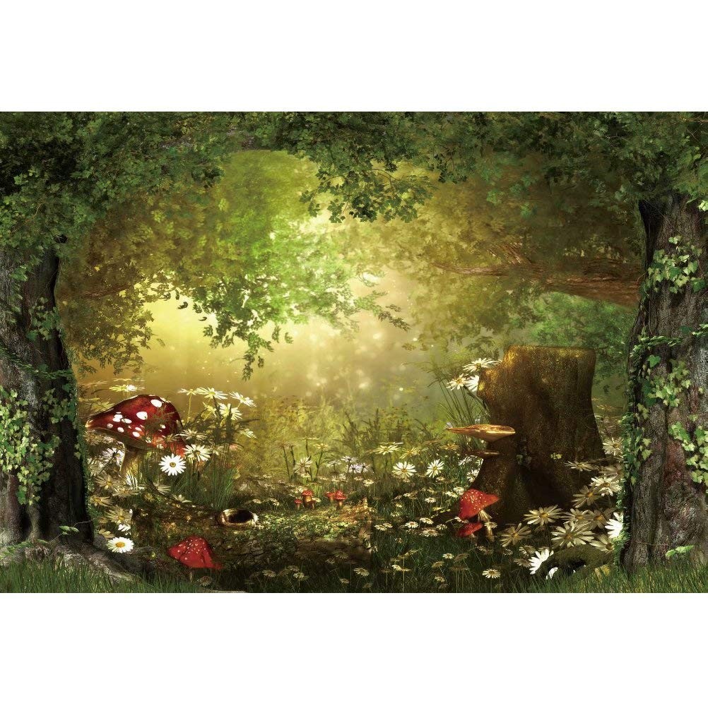 Fairy Tale Forest Wonderland Backdrops for Photography Vinyl 7X5Ft Green Trees W