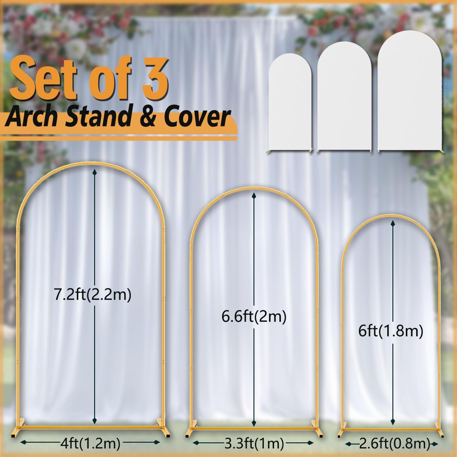 Arch Backdrop Stand and Cover Set (7.2ft,6.6ft,6ft) Metal Arch Frame Stand Go…