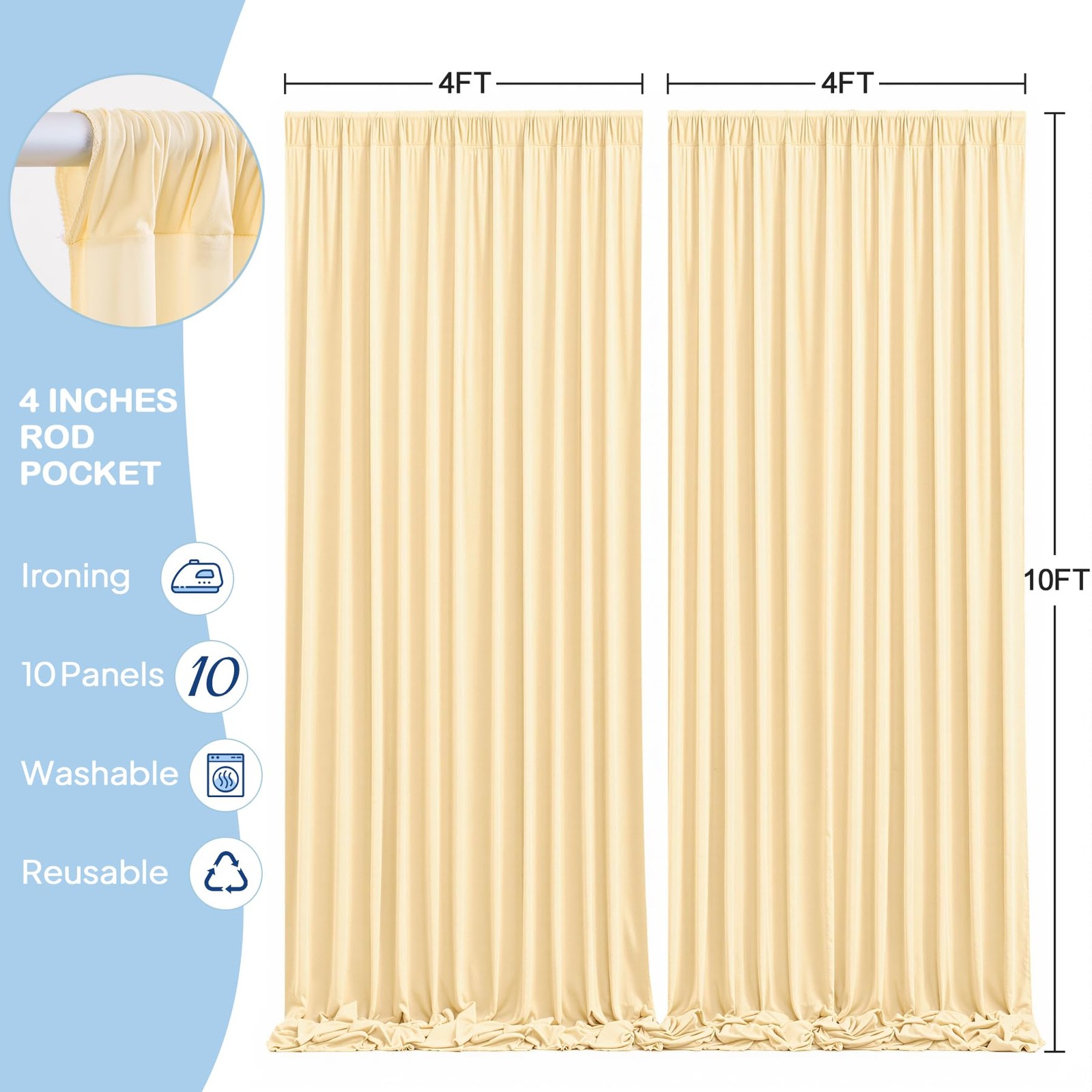 10 Panels Champagne Backdrop Curtains – W4′ x H10′(10 panels),