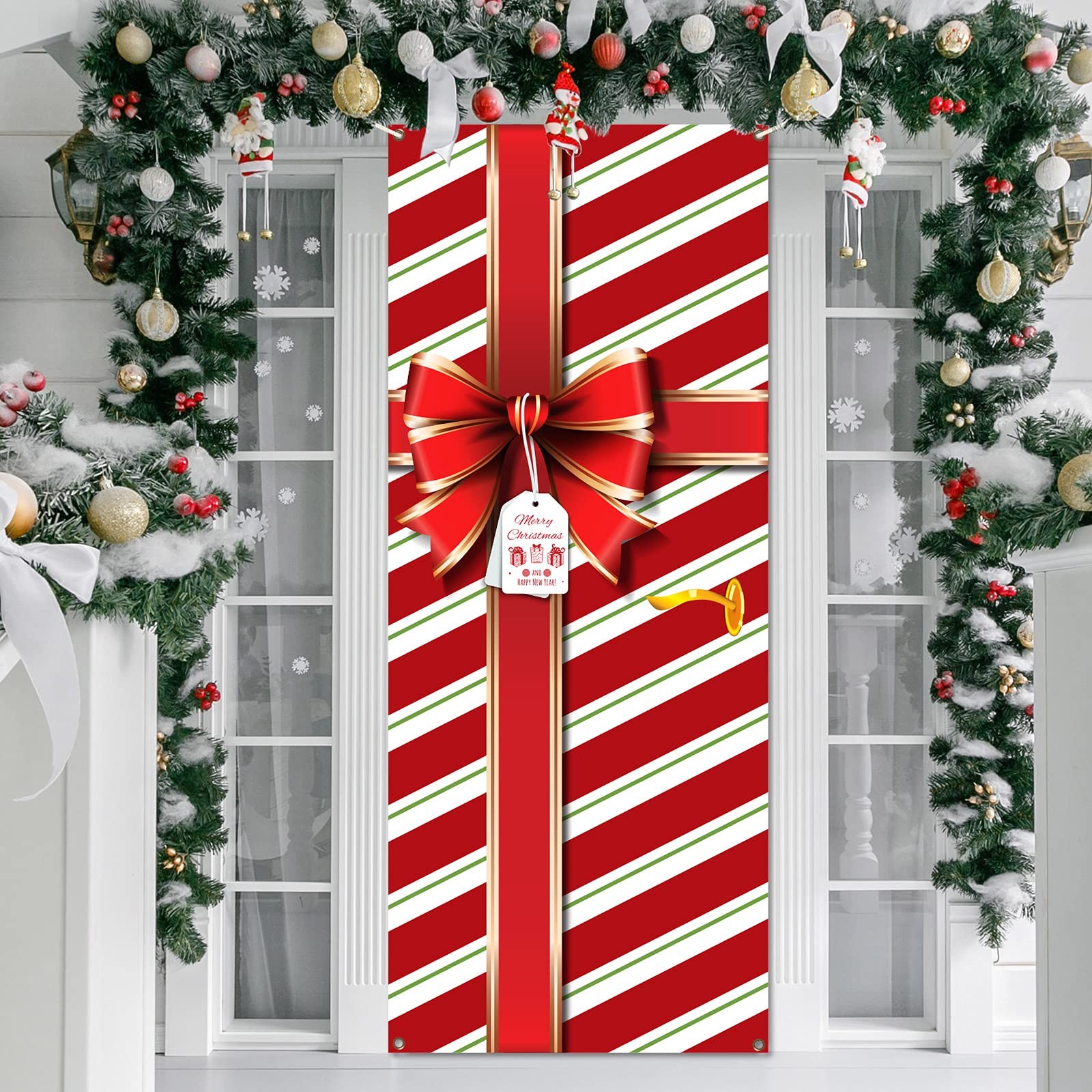 Christmas Door Cover Decoration Merry Box Bowknot Photography One Size, Red
