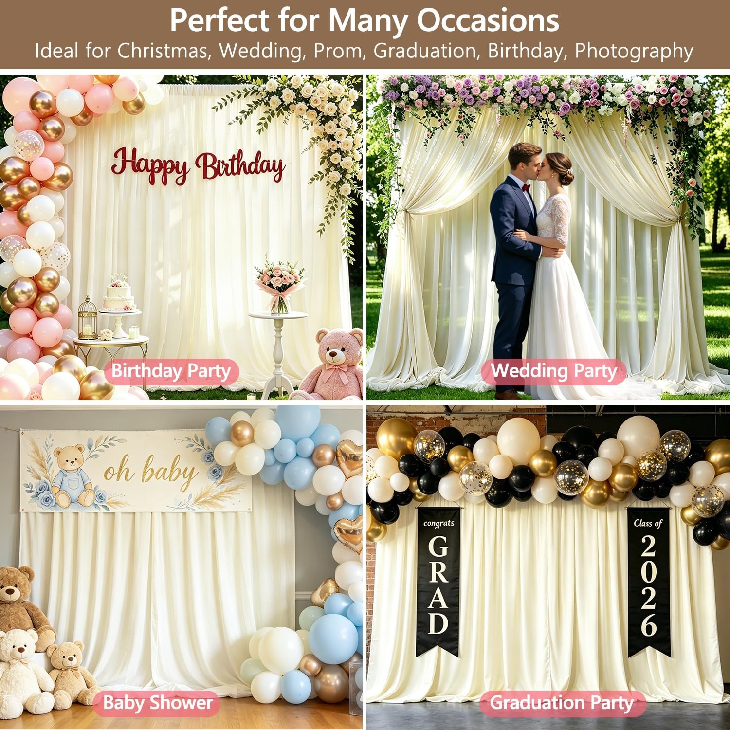 2 PCS 5x10ft Ivory Backdrop Curtains Wrinkle Free Photo Drapes Beige Cloth