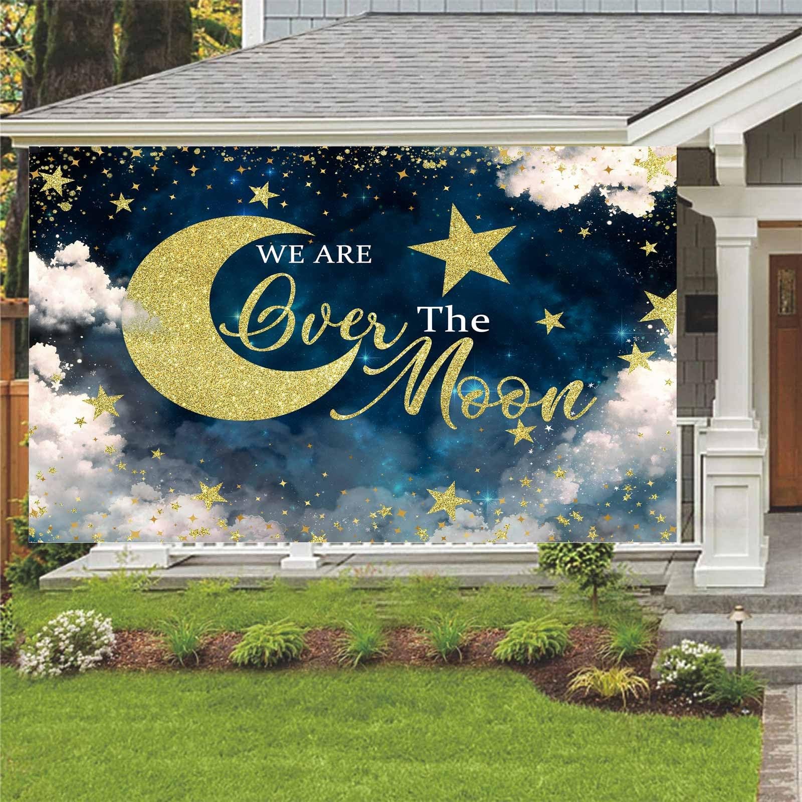 10X8ft We are Over The Moon Baby Shower Decorations Photo 10X8FT, Blue