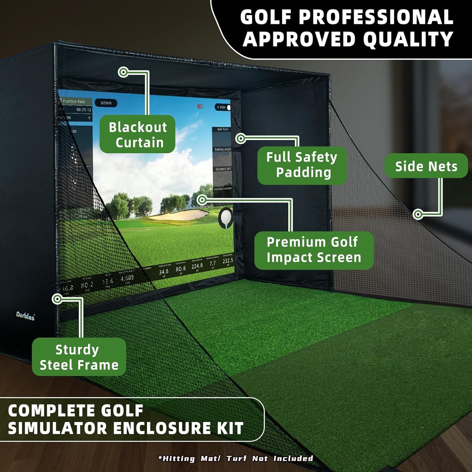 Indoor Golf Simulator Cage with Heavy Duty Triple-Layer Impact Screen for Home