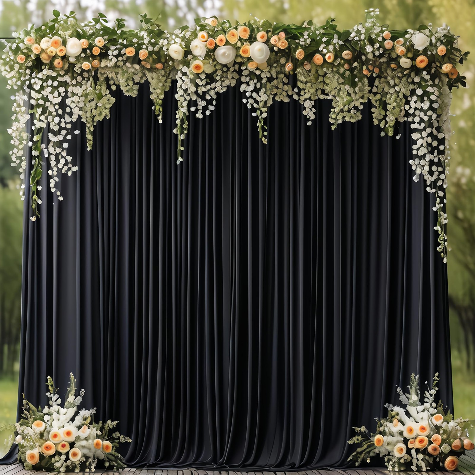 Black Polyester Backdrop Curtains 10x8FT Rod Pocket Party Photography 2 Panels