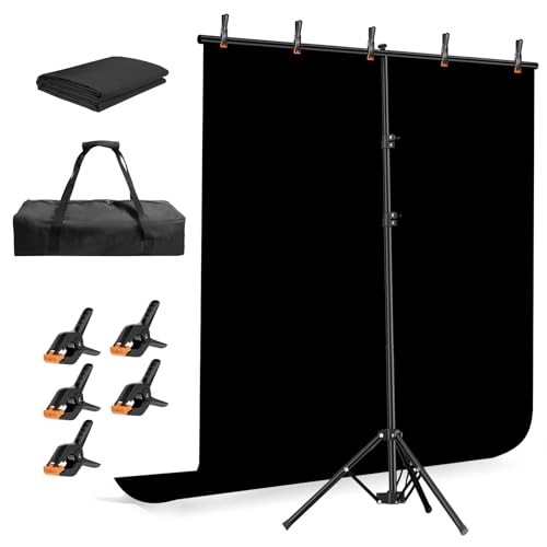 Black Photo Backdrop with Stand Kit Photography Black Background 6.5x5ft