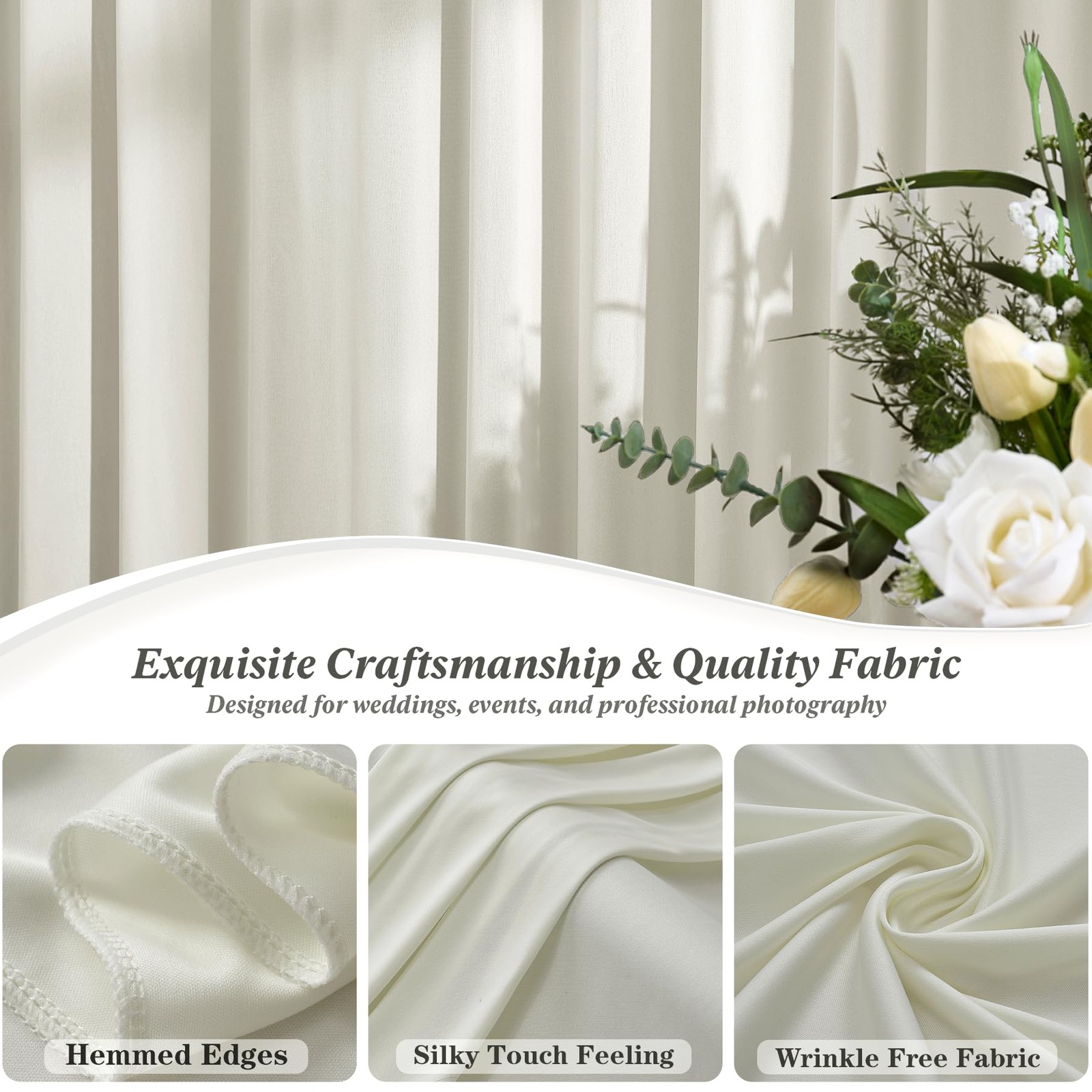 10 ft x 10 ft Free Beige Backdrop Curtain for Parties, 2 Panels 10ft Polyeste…