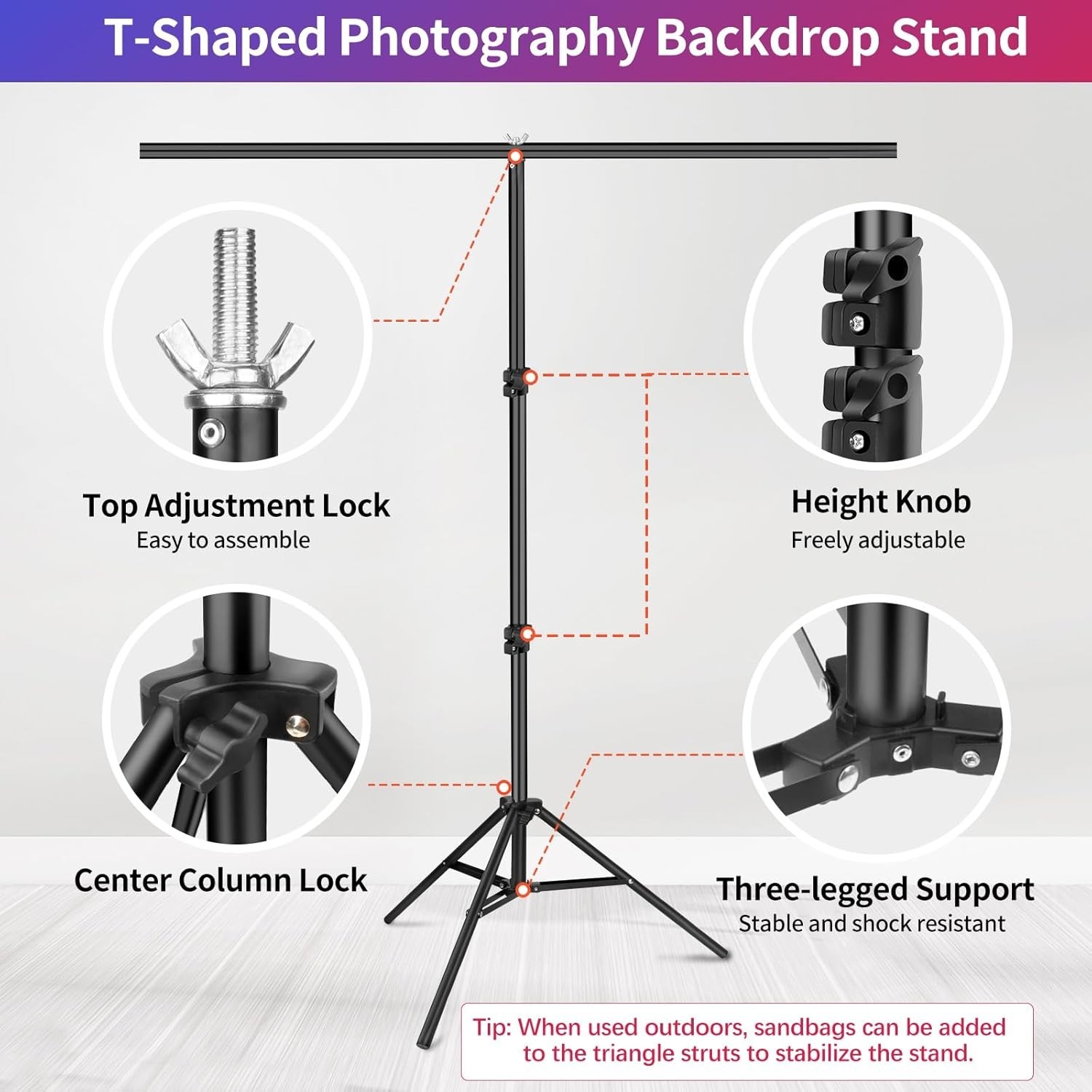 Black White Backdrop Screen with Stand Kit 5×6.5ft Reversible Photo Video Studio