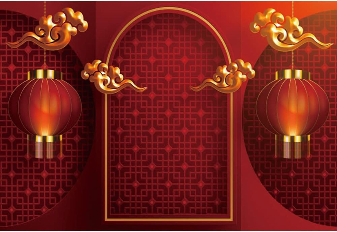 DASHAN Chinese New Year Photography Backdrop Red Lantern Spring Festival 7X5Ft B