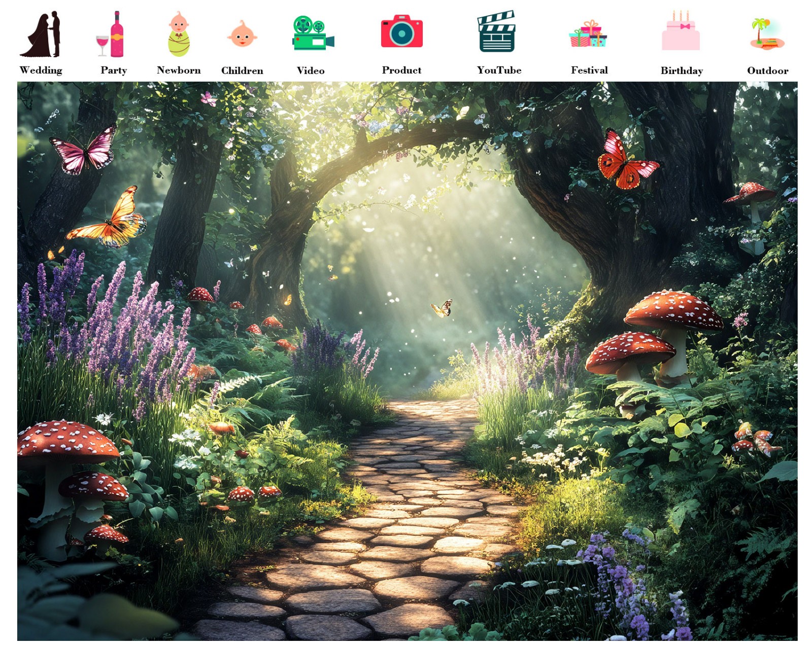 10x8ft Colorful Floral Green Enchanted Forest Vinyl Backdrop Photo Background