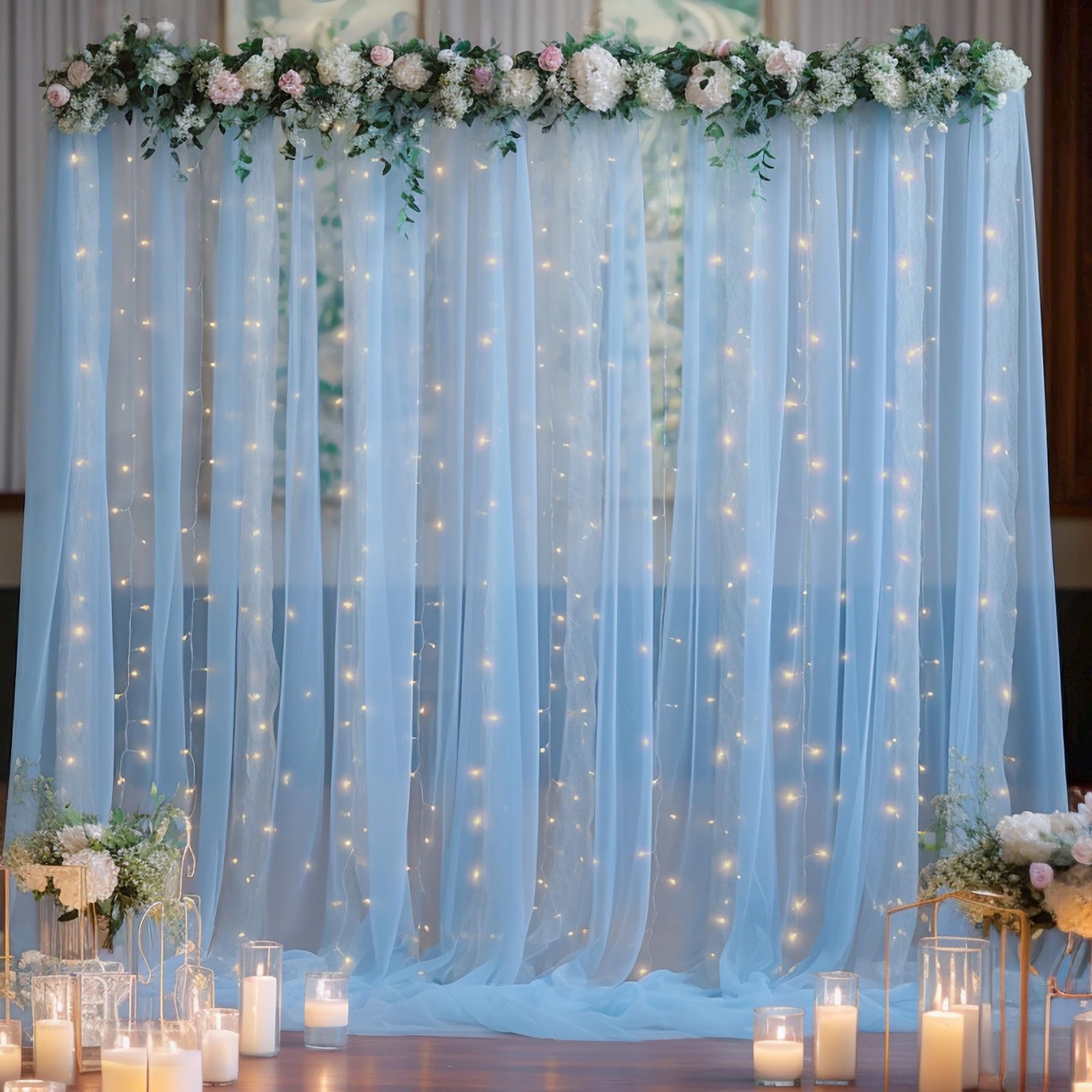 10×10 ft Blue Tulle Backdrop Curtains 2 Panels for Parties Wedding Photo