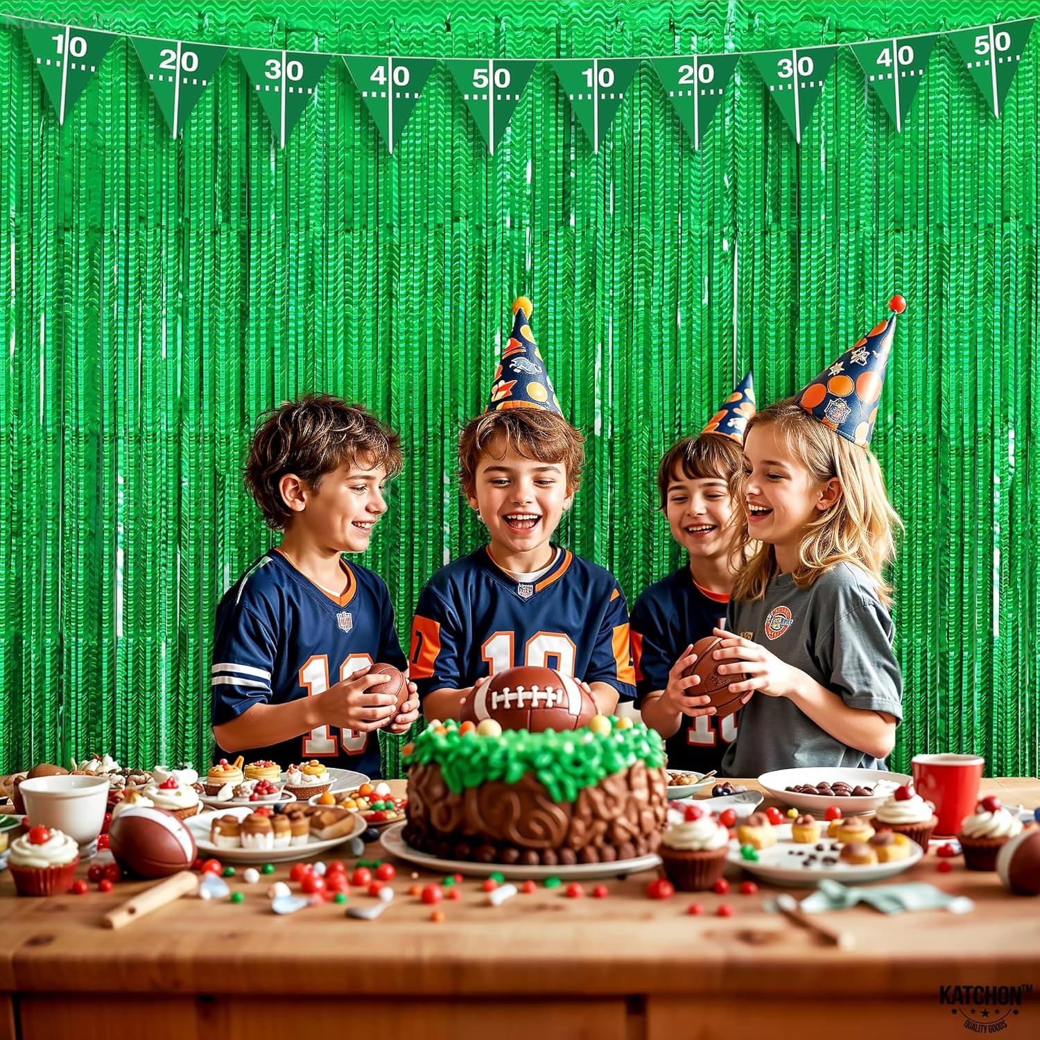 Katchon Lazer Green Streamers Backdrop 3.2×8 ft, Pack of 2 for Events