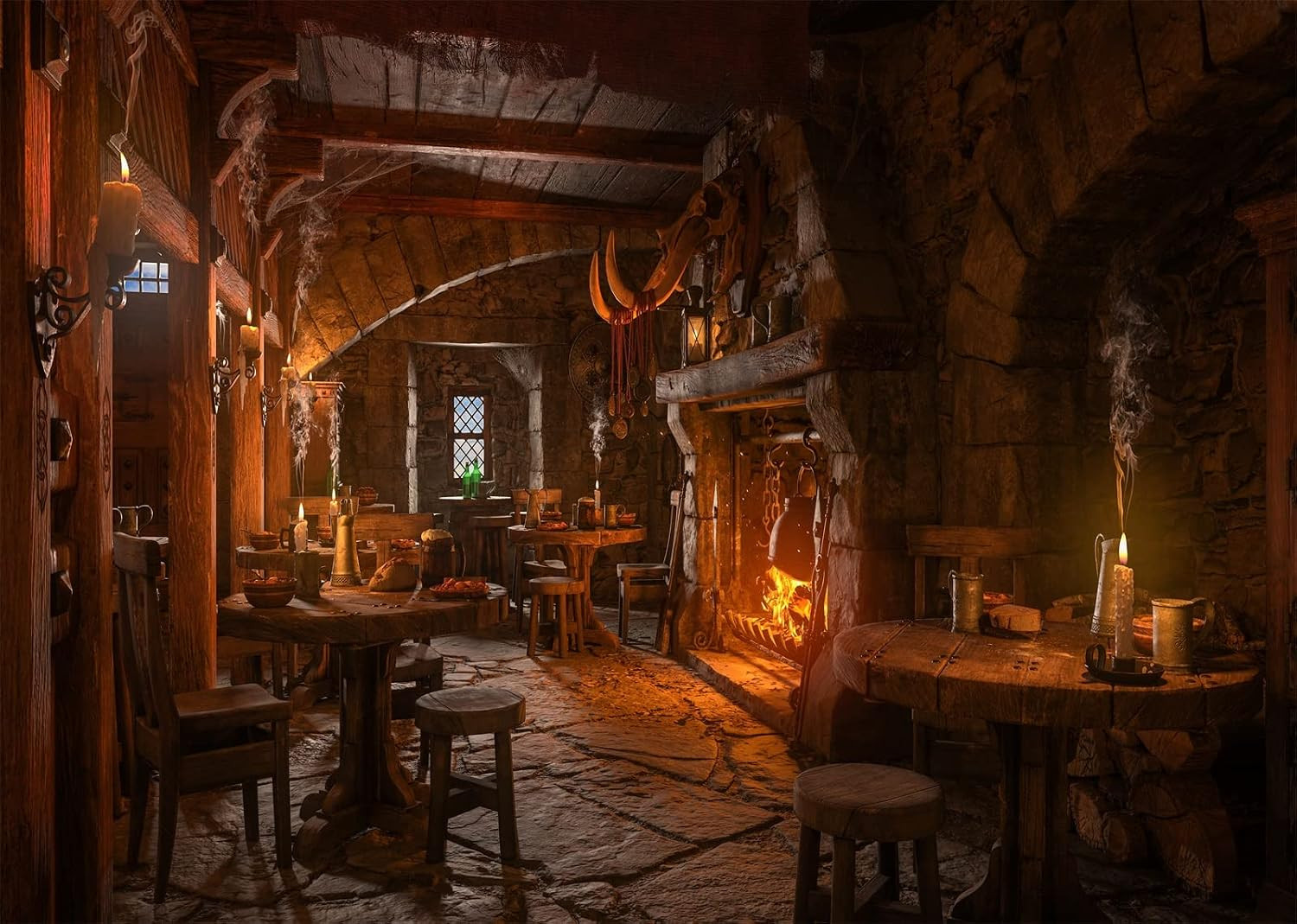 7X5Ft Fabric Medieval Tavern Backdrop for Photography Wooden Interior